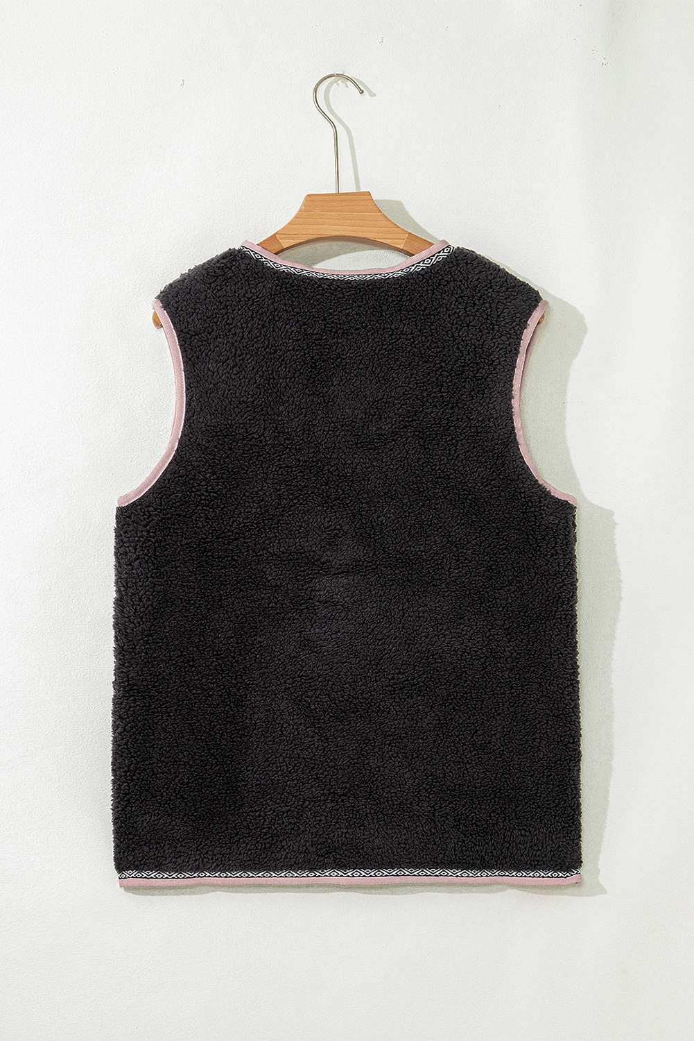 Dark Khaki Sherpa Contrast Trim Patch Pocket Cartridge Toggle Button Vest - loveforevers