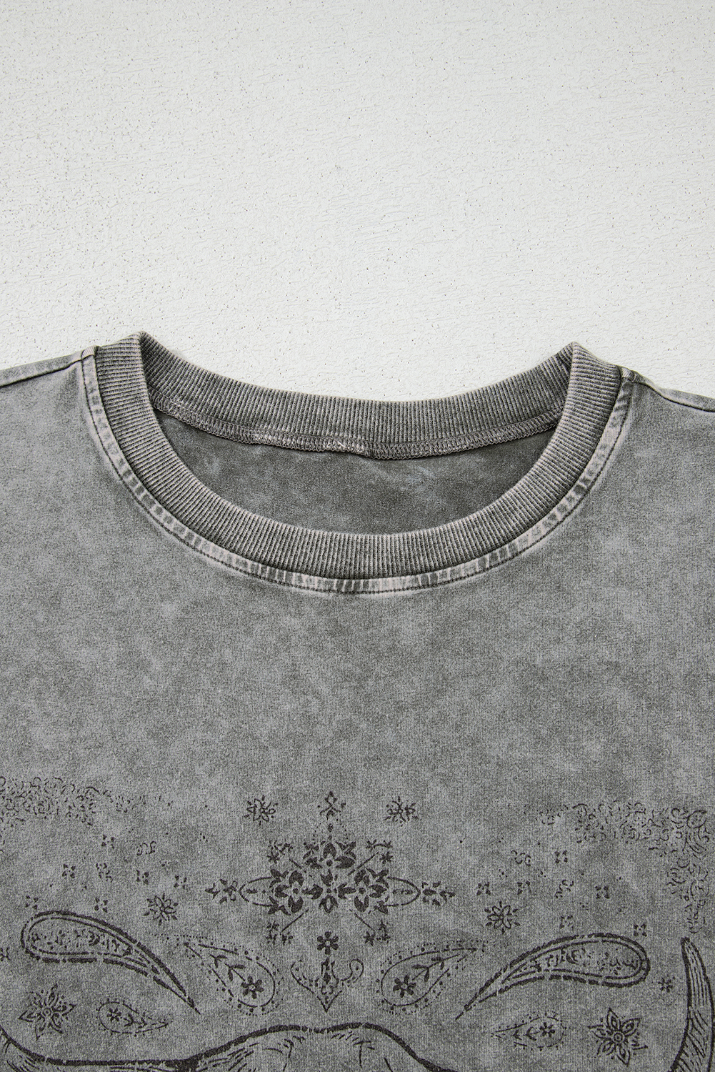 Light Grey Western Steer Head Tie Dye Print Crew Neck T Shirt - loveforevers