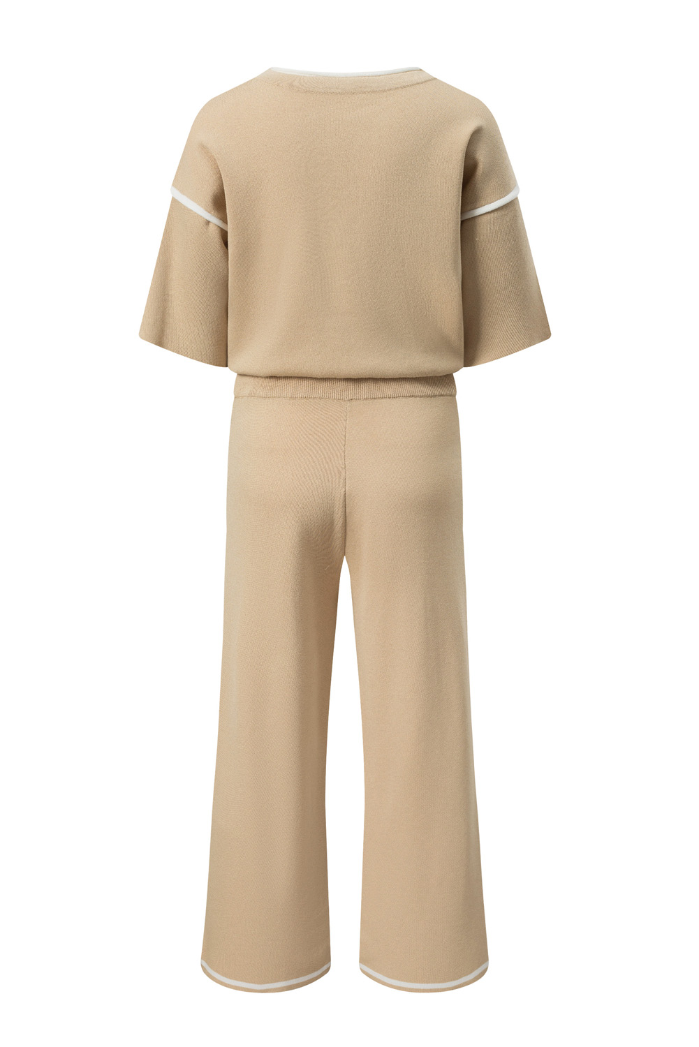 Blackish Green Contrast Trim Half Sleeve Top Drawstring Pants Loose 2pcs Sweater Suit - loveforevers