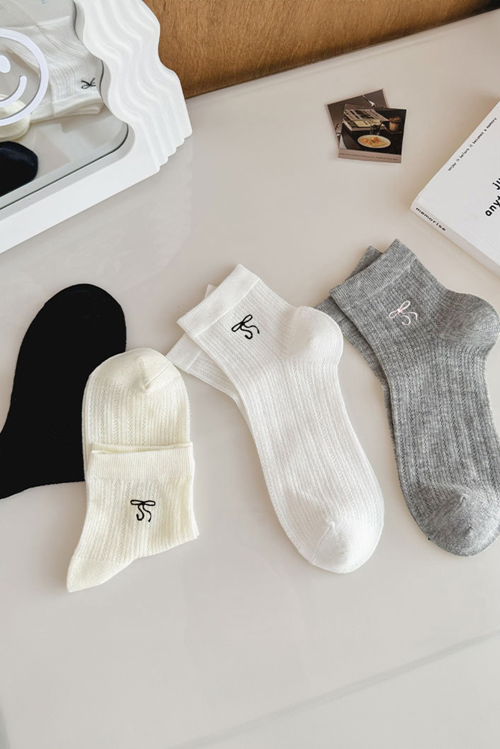 Dark Grey Bow Knot Ankle Socks - loveforevers