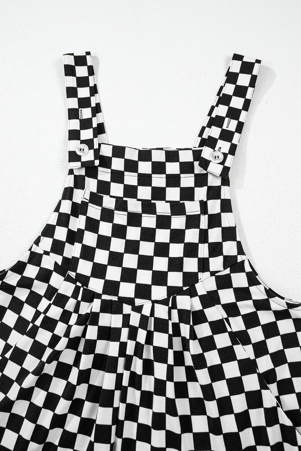 Black Checkered Print Pocketed Wide Leg Jumpsuit - loveforevers