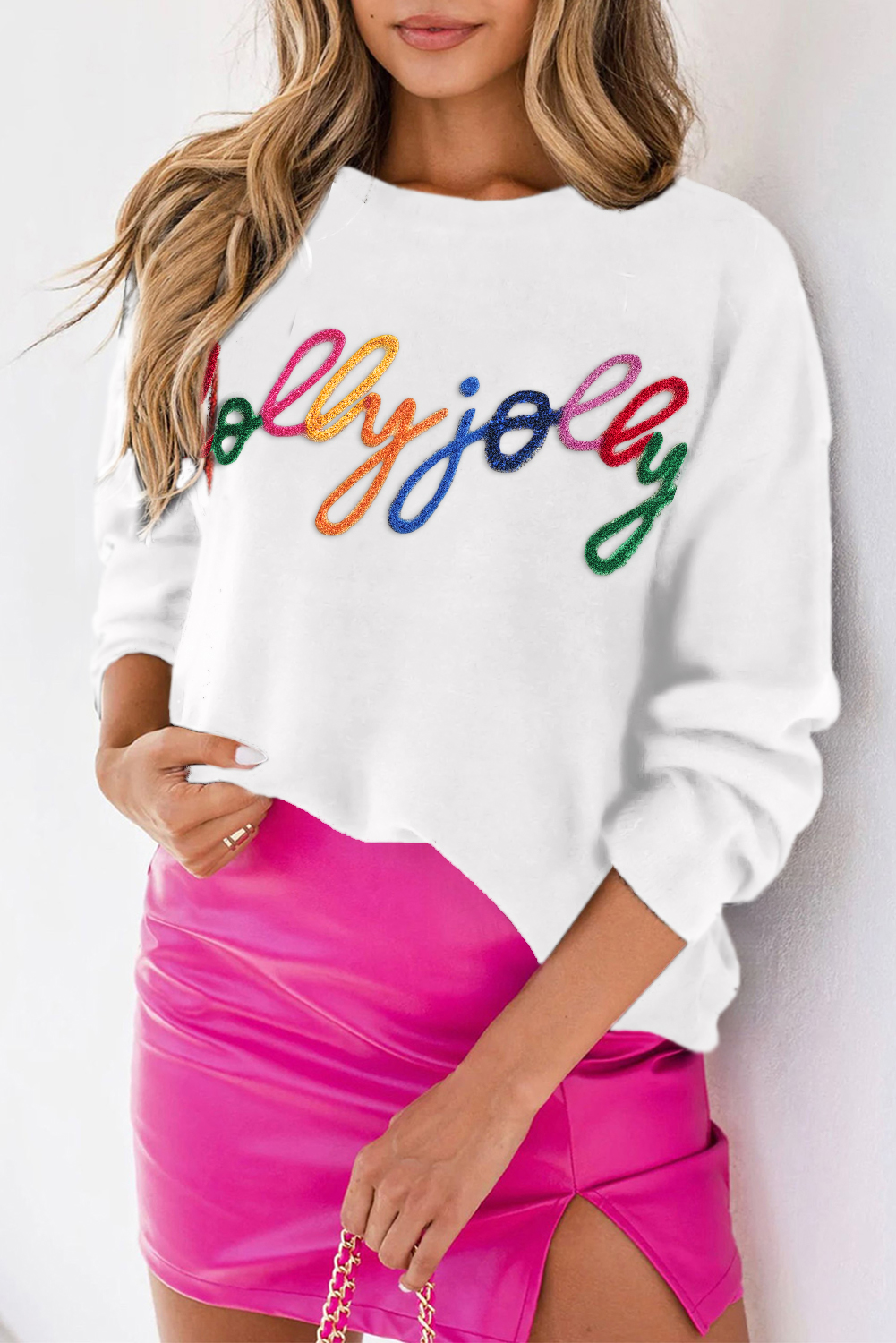 White Merry & Bright Round Neck Casual Sweater - loveforevers