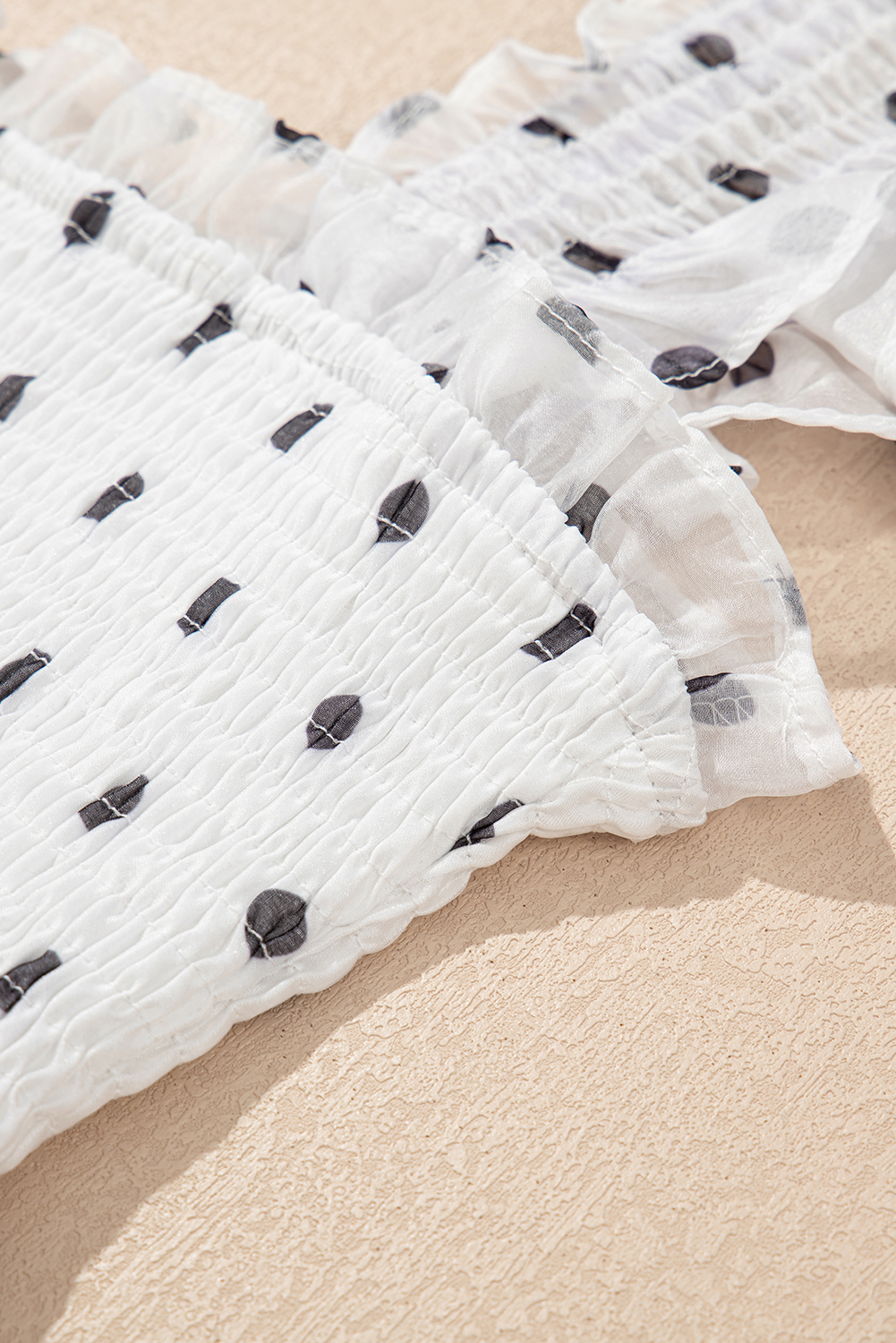 White Polka Dot Flutter Sleeve Square Neck Smocked Maxi Dress - loveforevers