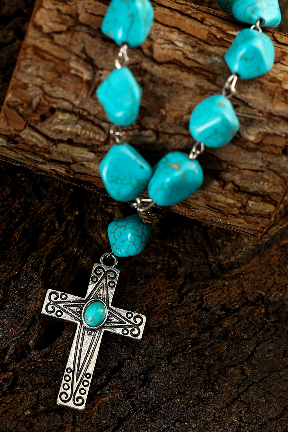 Peacock Blue Turquoise Cross Pendant Necklace - loveforevers