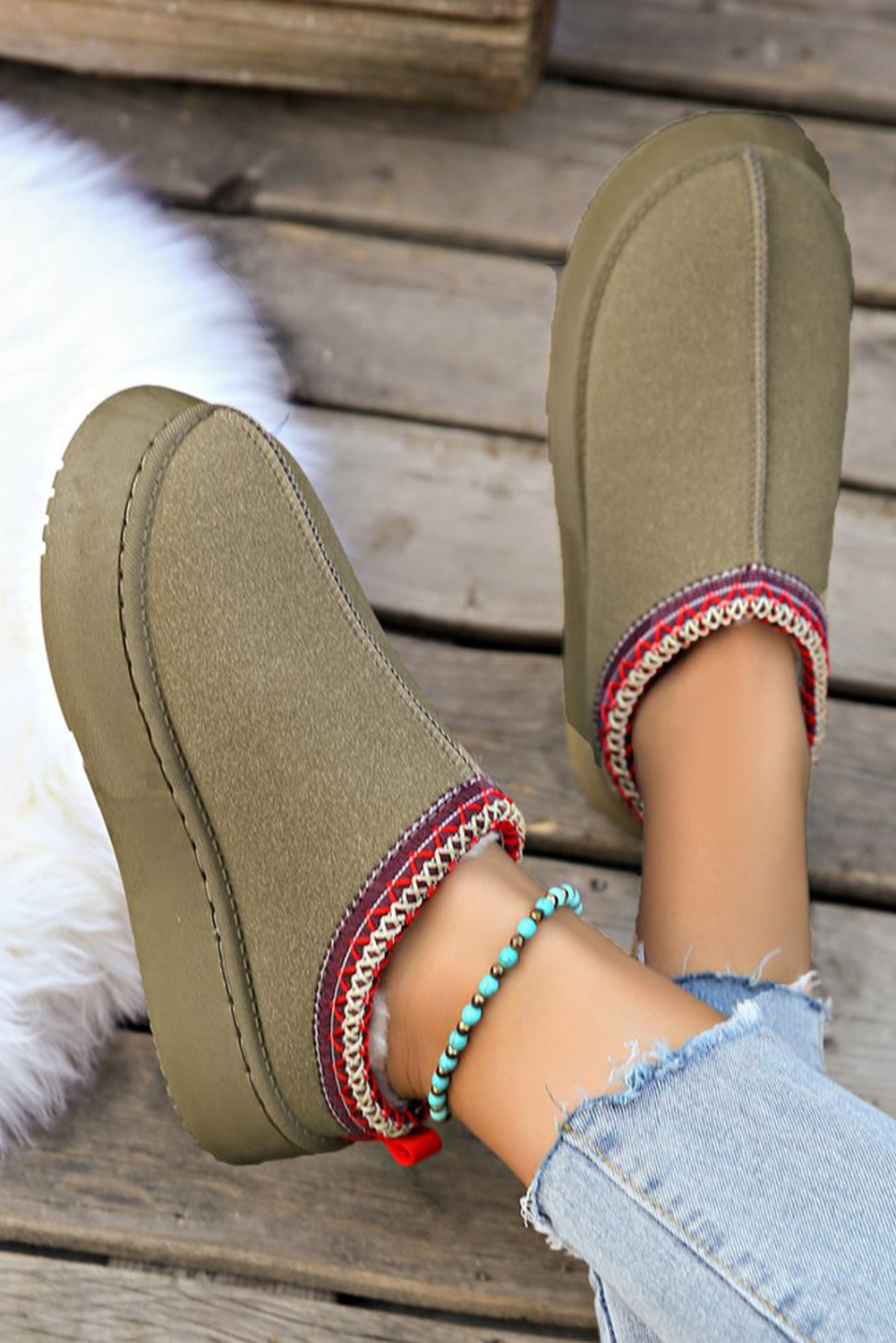 Chestnut Contrast Print Suede Plush Lined Snow Boots - loveforevers