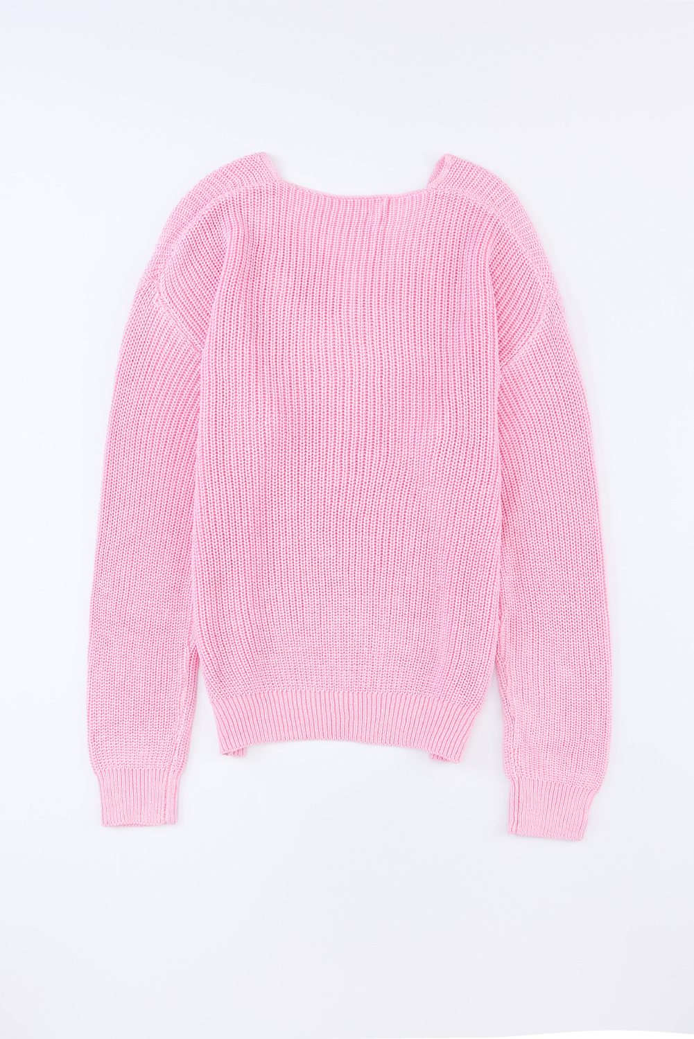 Pink Ribbed Knit V Neck Sweater - loveforevers