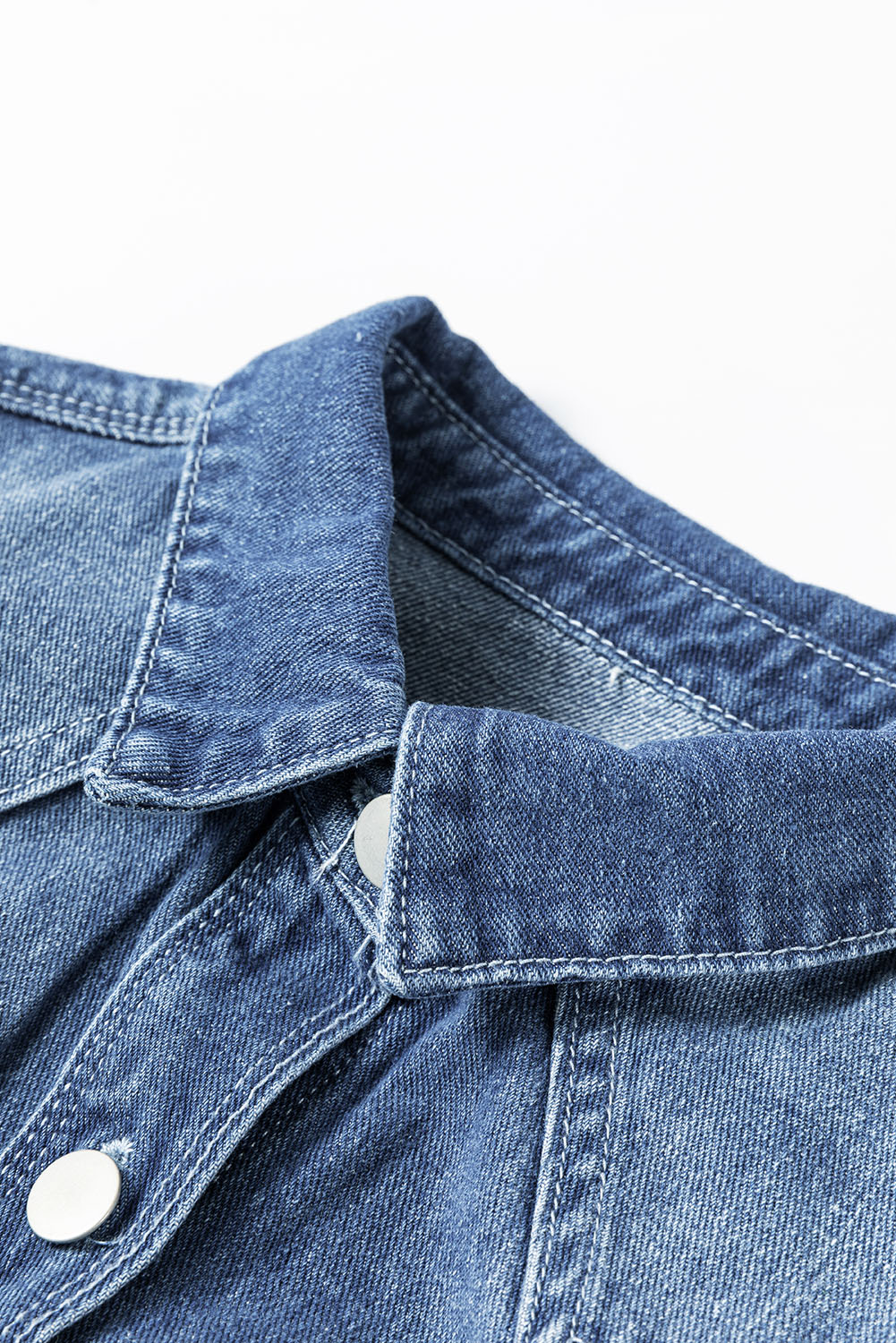 Sky Blue Light Wash Distressed Frayed Long Denim Jacket - loveforevers