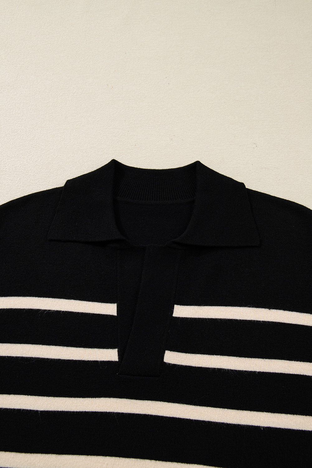 Black Stripe Polo Collar Puff Sleeve Sweater Mini Dress - loveforevers