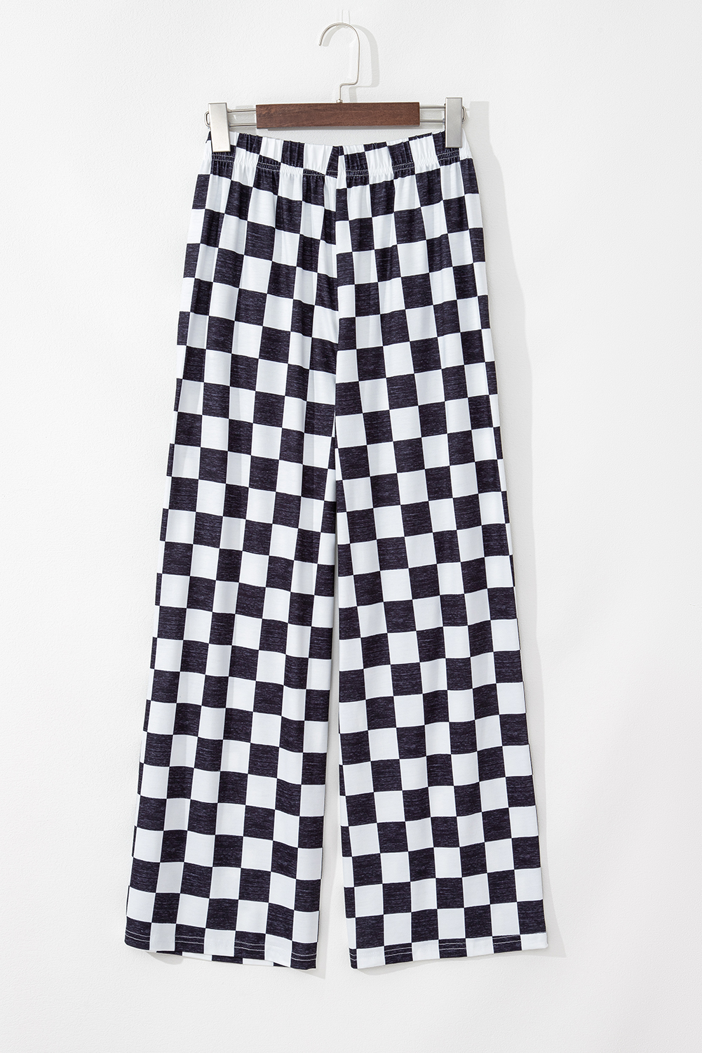 Black 2-Tone Checked Print High Waist Wide Leg Pants - loveforevers