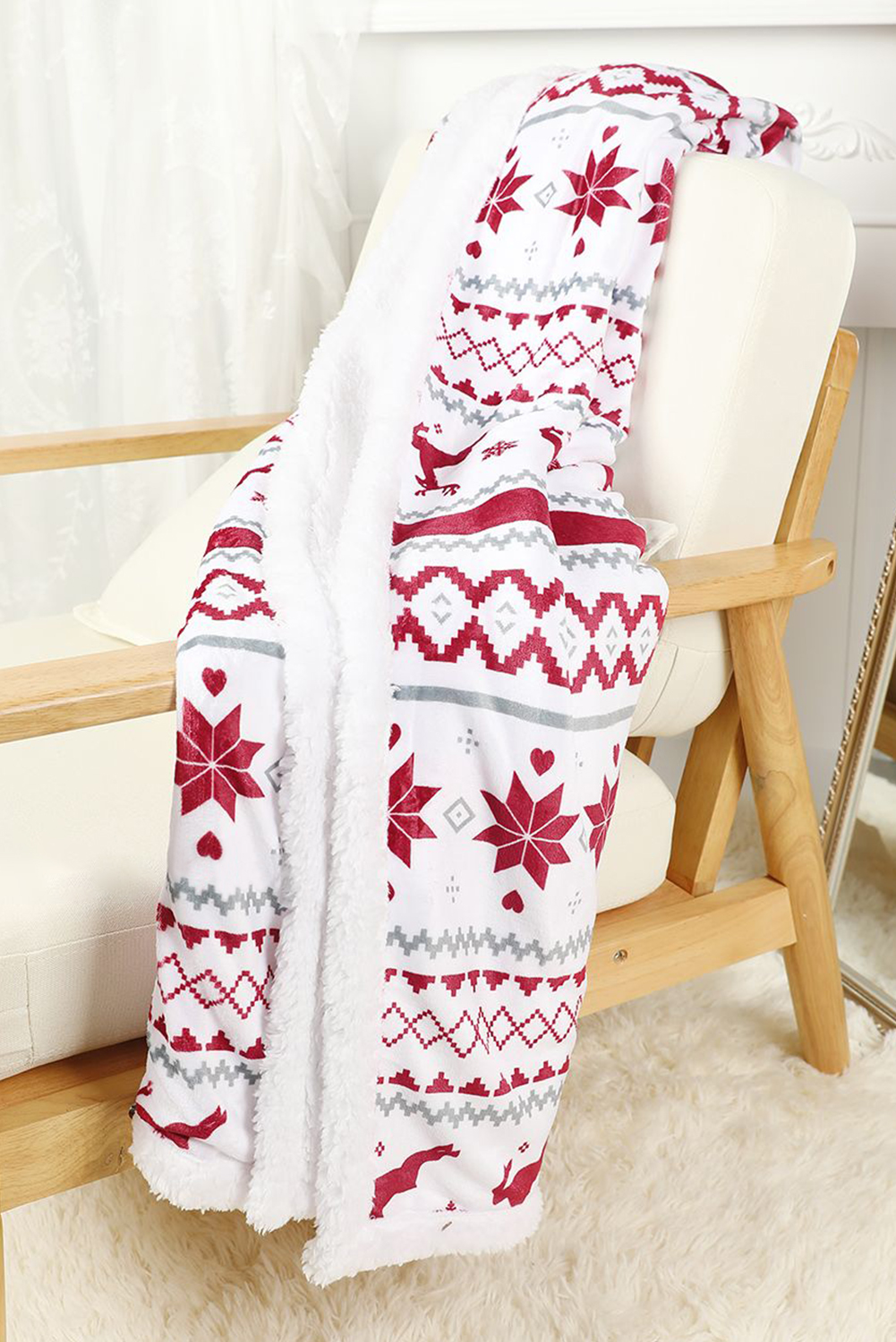 White Christmas Reindeer Snowflake Printed Sherpa Blanket - loveforevers