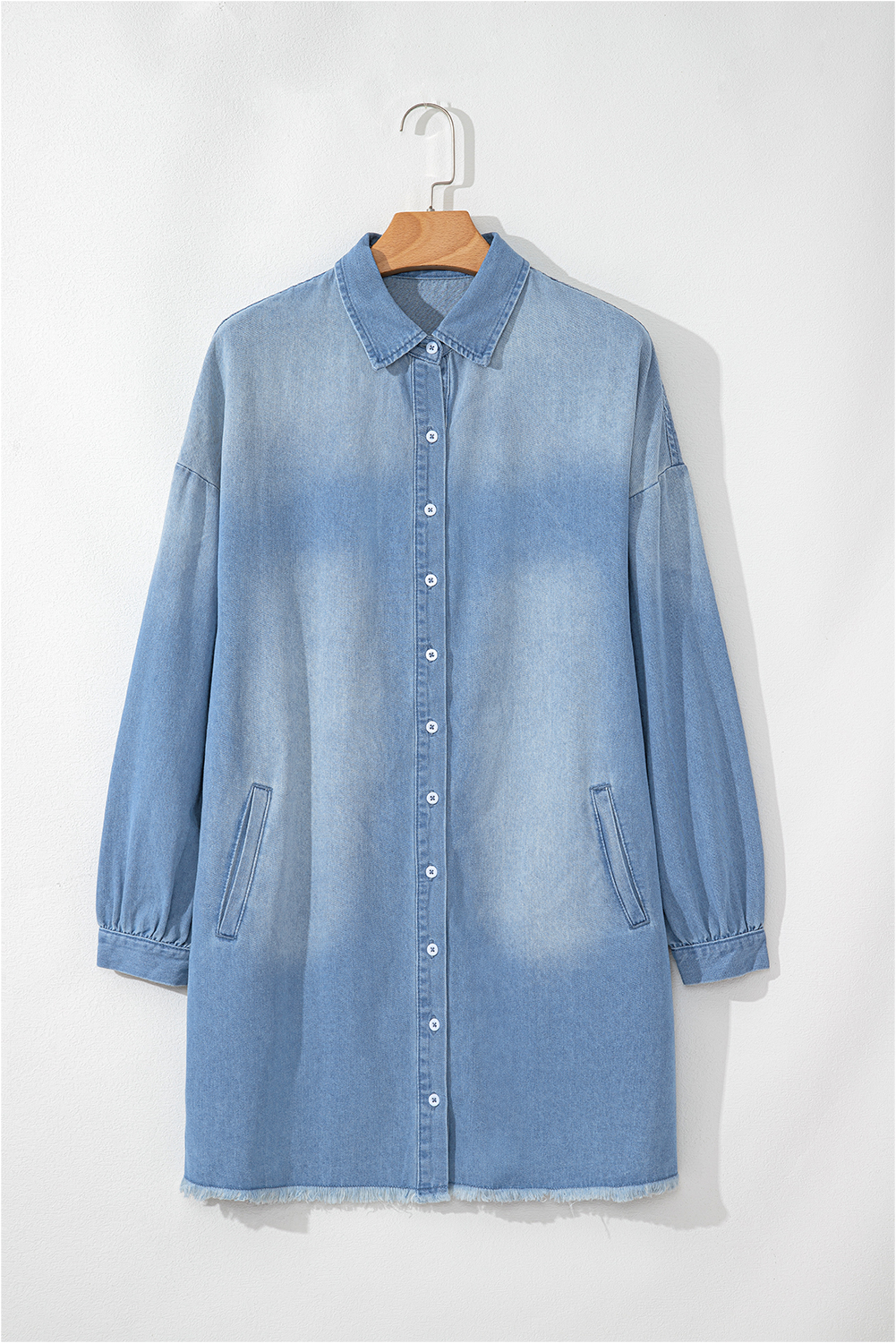 Beau Blue Risen Medium Washed Denim Shirt Dress - loveforevers
