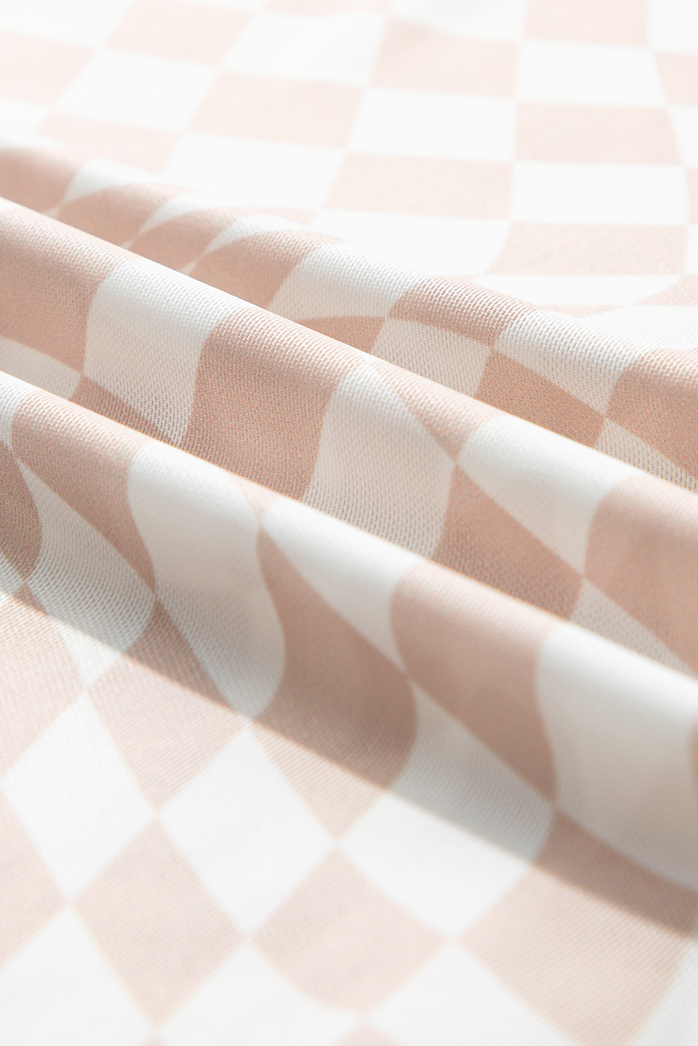 Khaki Checkered Pattern Mesh Mock Neck Long Sleeve Top - loveforevers