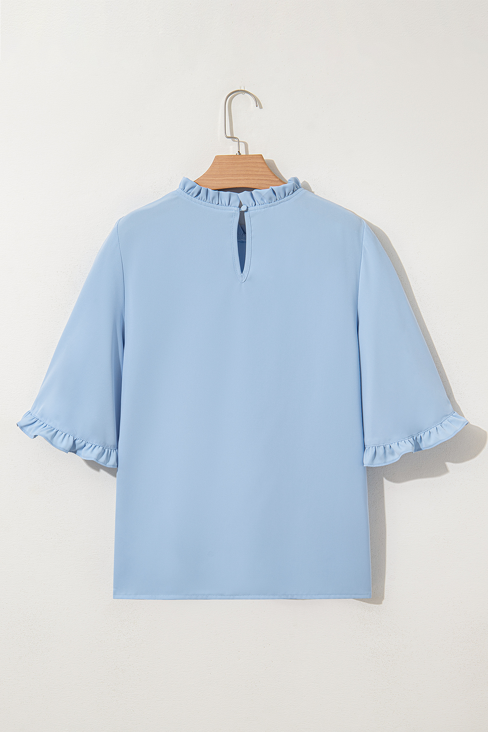 Green Frilly Round Neck Wide Half Sleeve Blouse - loveforevers