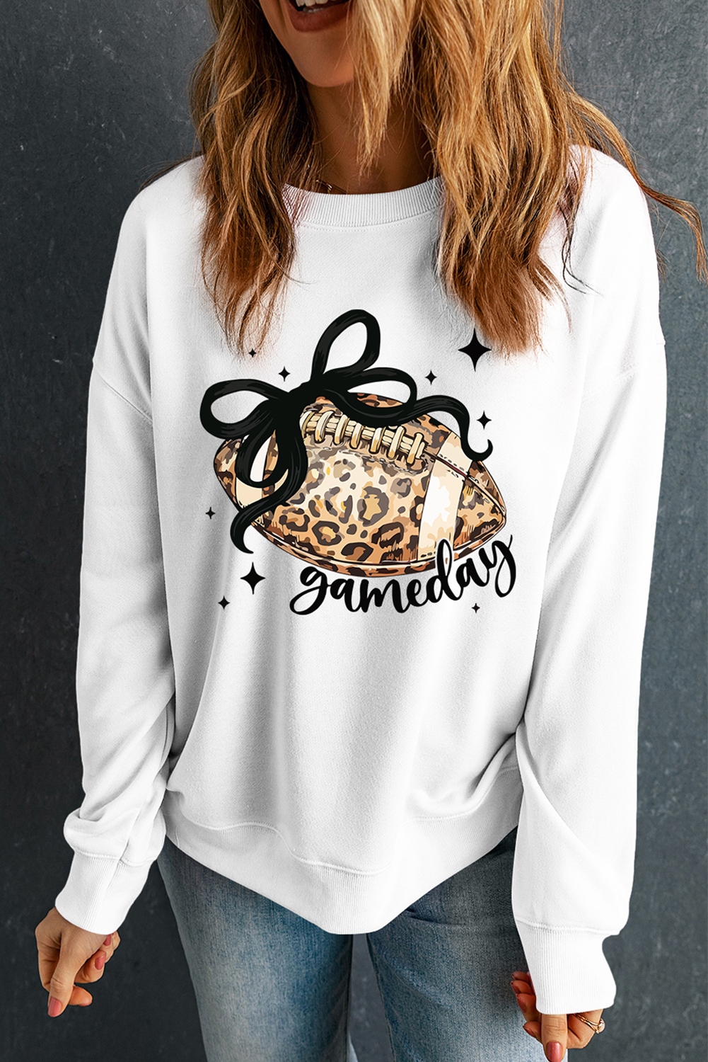 White Game Day Leopard Rugby Graphic Customized Crew Neck Sweatshirt - loveforevers