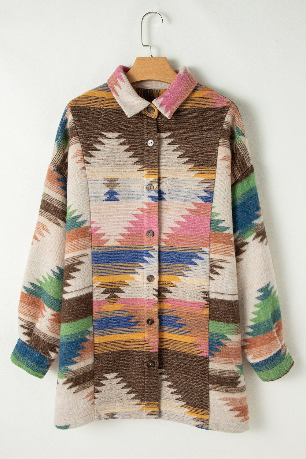 White Aztec Print Button Up Shacket - loveforevers
