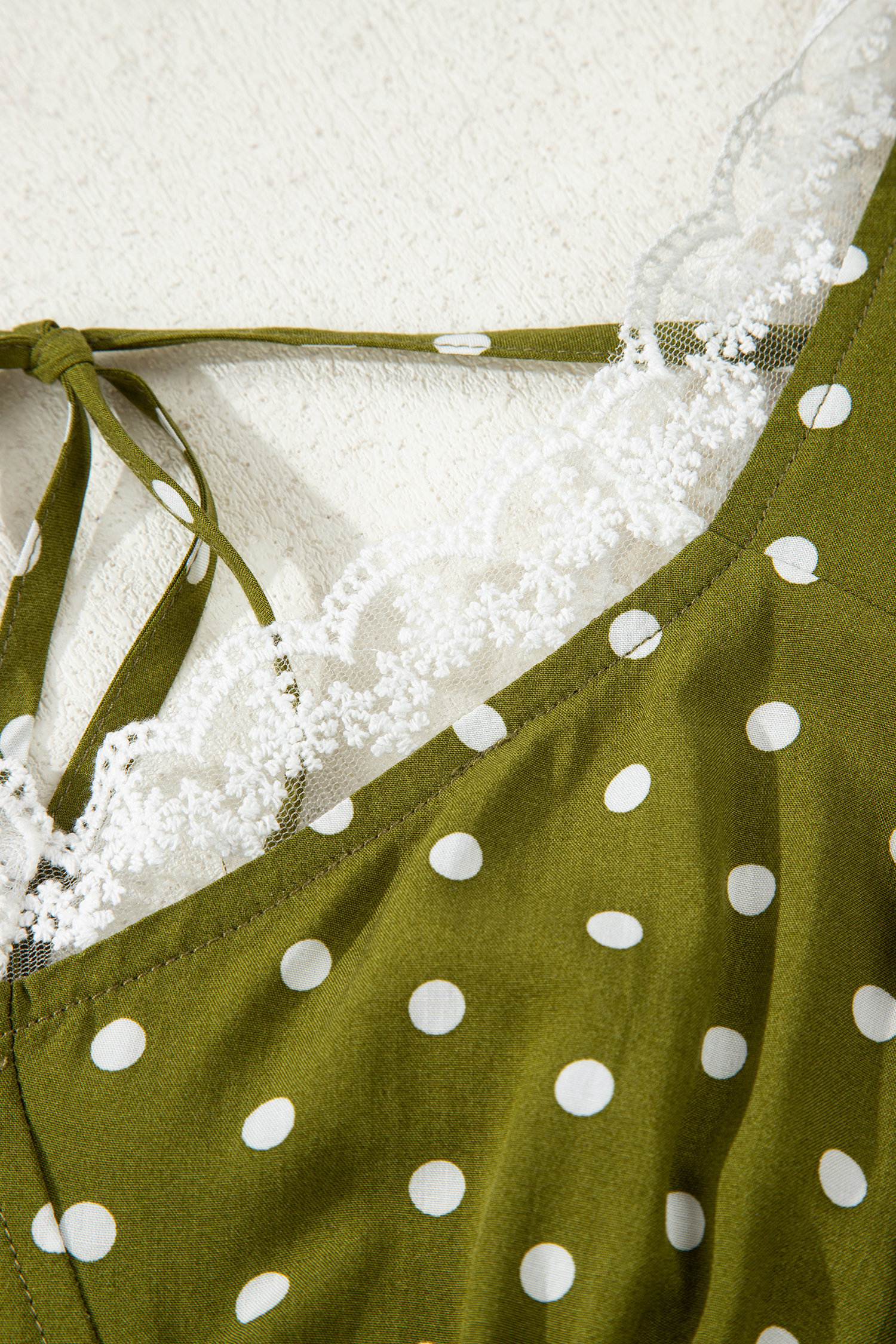 Green Polka Dot Print Lacy Neckline Smocked High Waist Maxi Dress - loveforevers