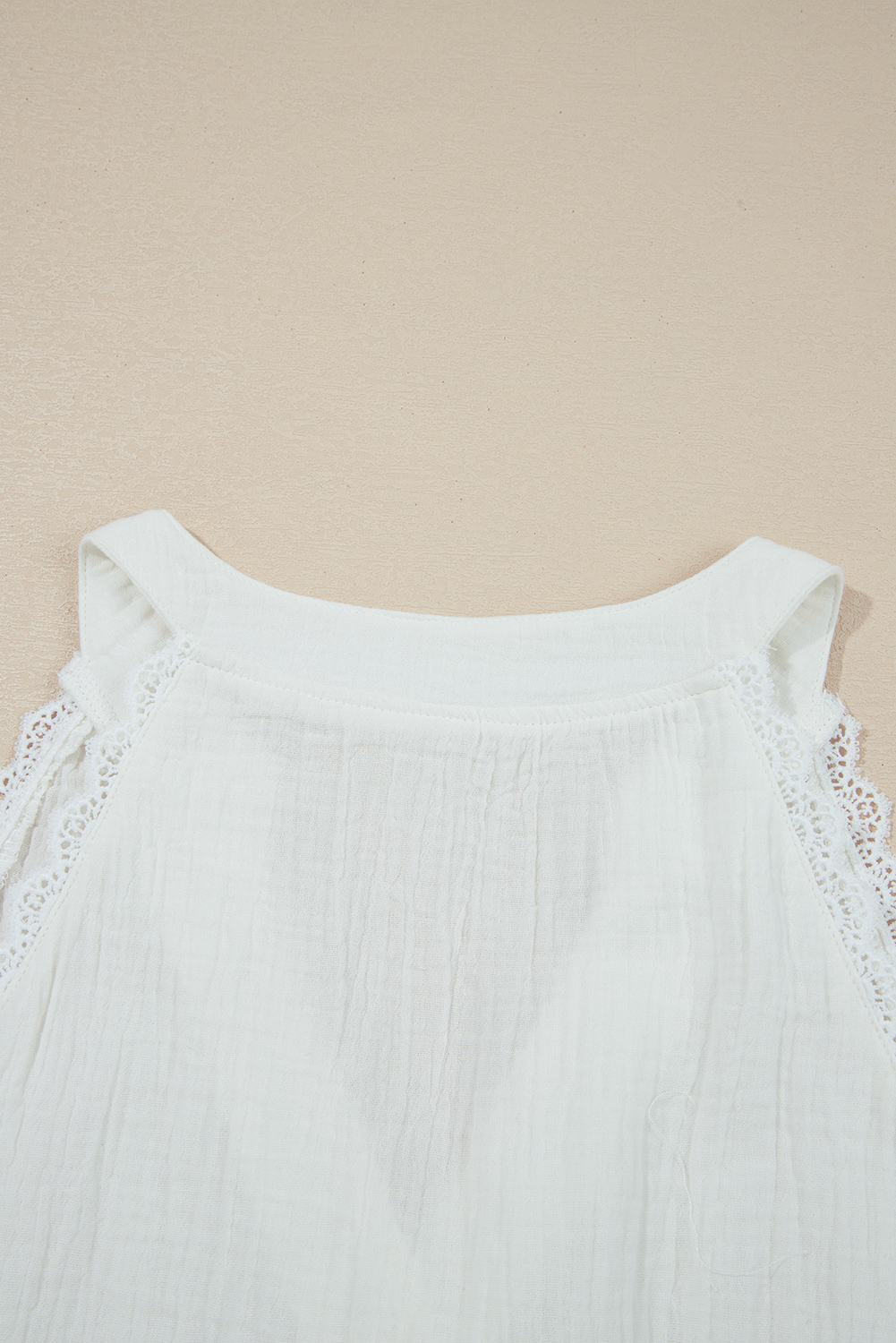 White Textured Lace Trim Pure Cotton Sleeveless Top - loveforevers