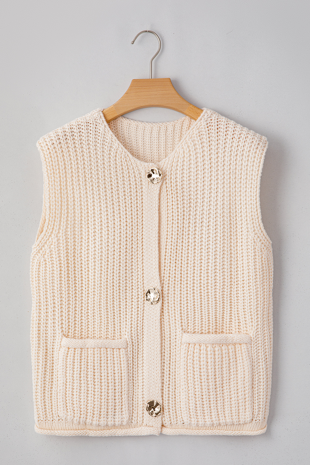 Fiery Red Solid Textured Knit Side Pockets Buttoned Sweater Vest - loveforevers