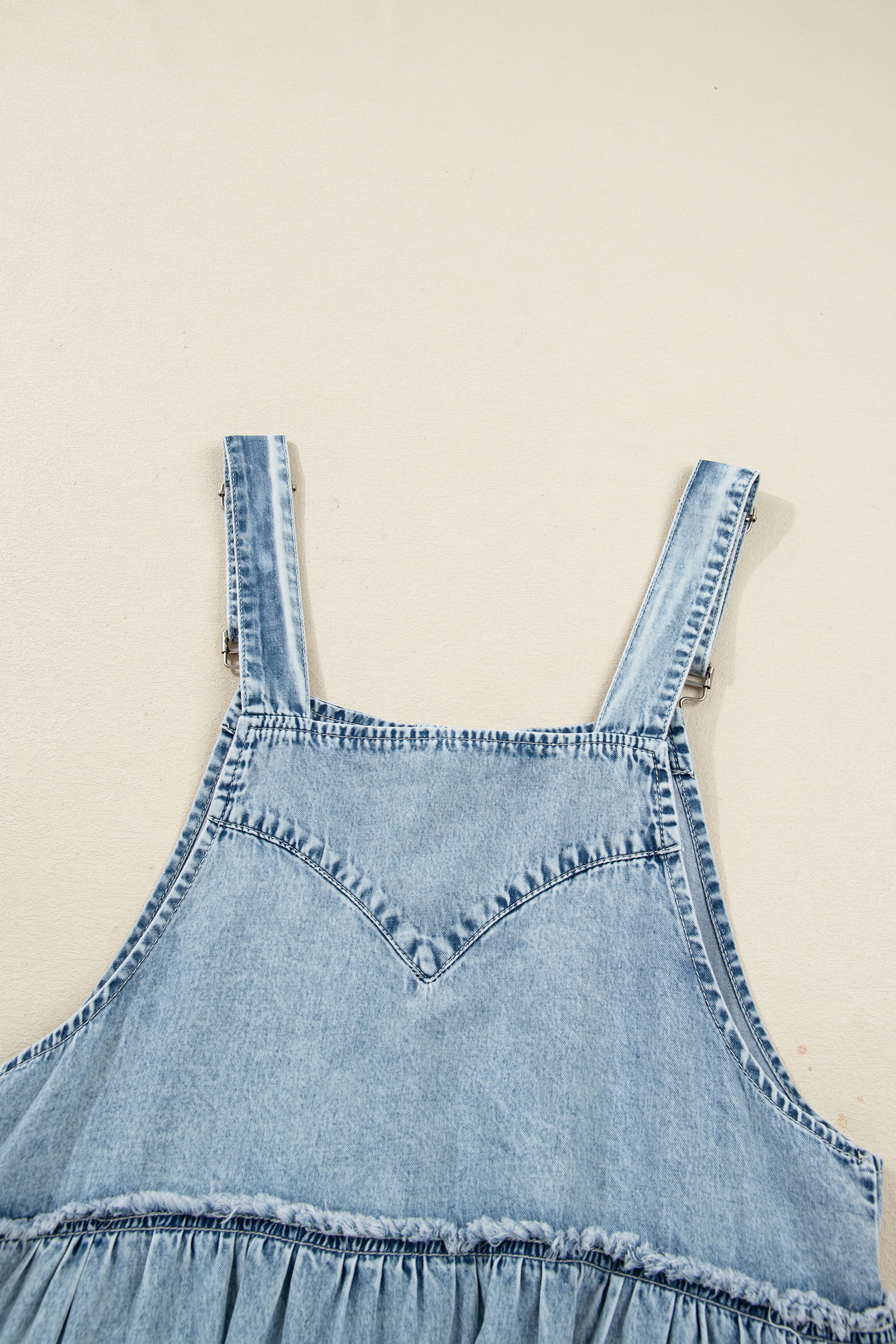 Dusk Blue Light Wash Tiered Flowy Overall Denim Dress - loveforevers