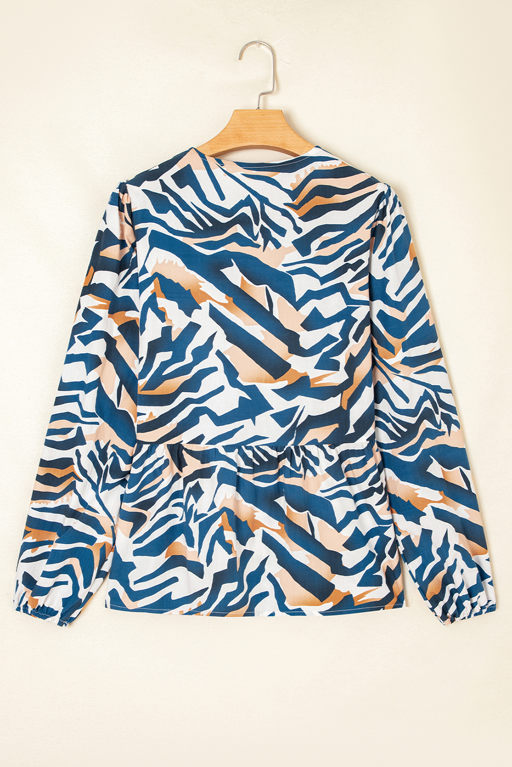Blue Zebra Print Tied Front Puff Sleeve Top - loveforevers