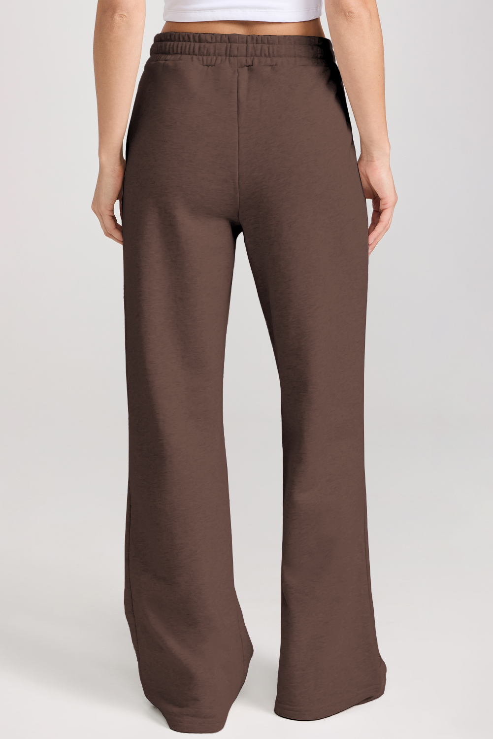 Dark Brown Solid Collared Sweatshirt and High Waist Pants Active Set - loveforevers
