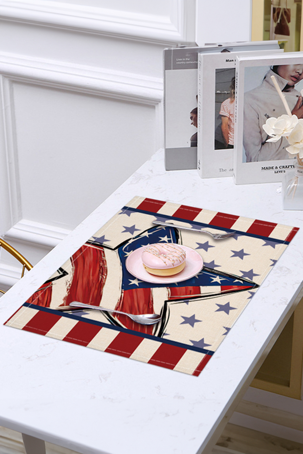 Dark Blue American Flag Inspired Big Star Stitched Placemat - loveforevers