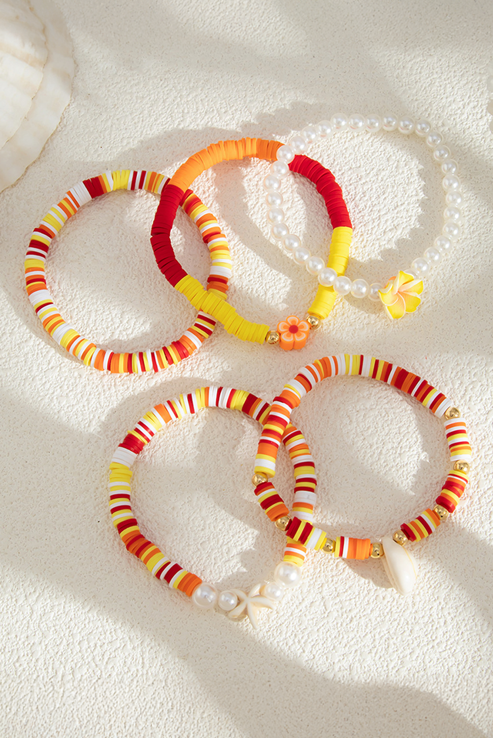 Yellow Starfish Shell Flower Pearl Beaded Multi Layer Bracelet - loveforevers