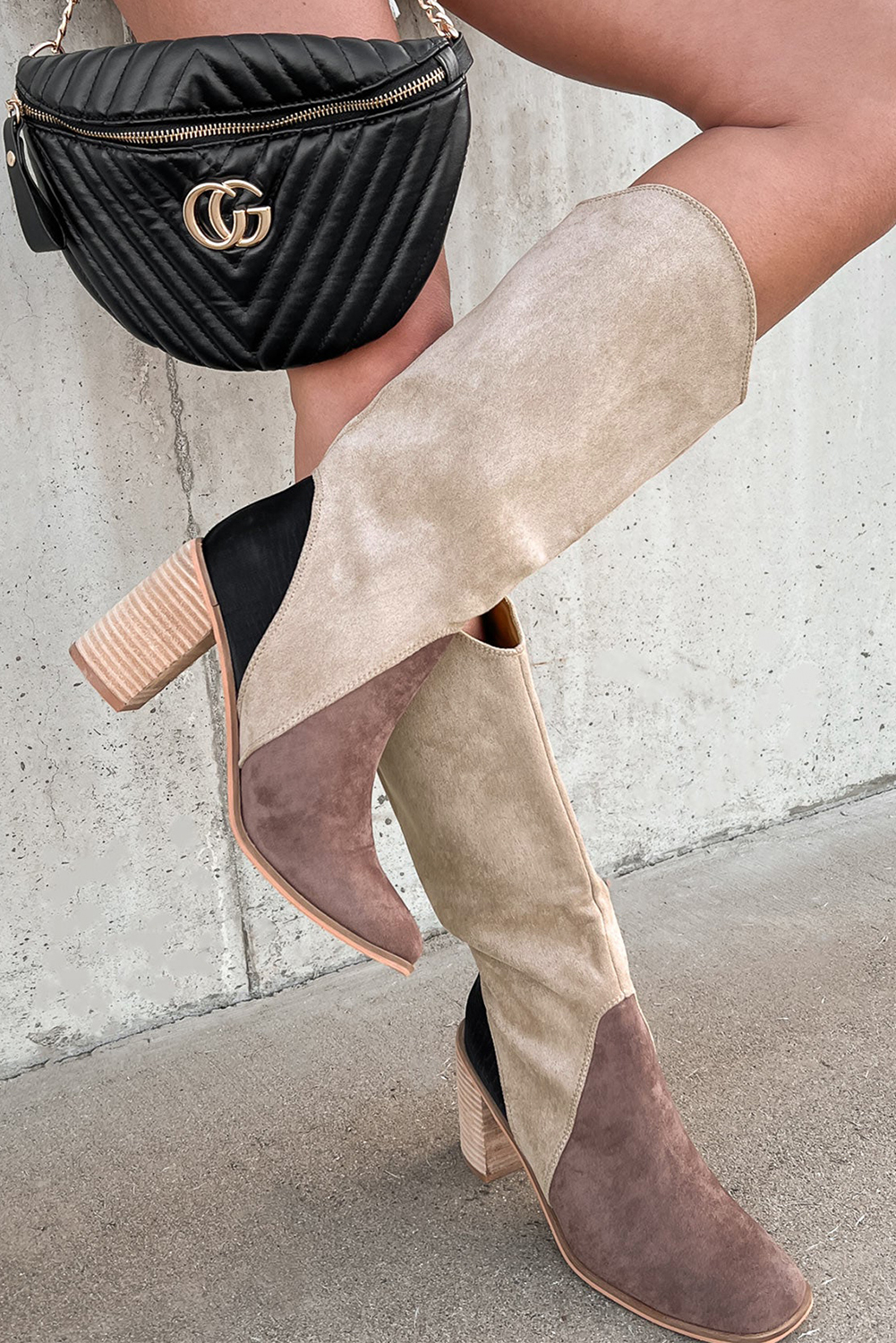 Coffee Suede Calf Length Chunky Heel Boots - loveforevers