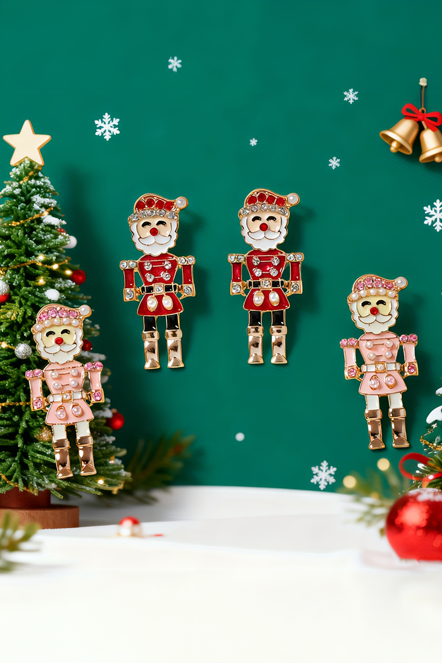 Fiery Red Pearl Rhinestone Embellished Christmas Enamel Nutcracker Earrings - loveforevers