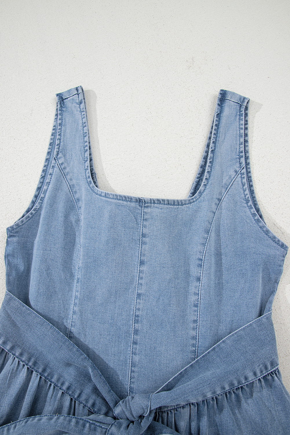 Myosotis Square Neck Bowknot A-line Sleeveless Denim Dress - loveforevers