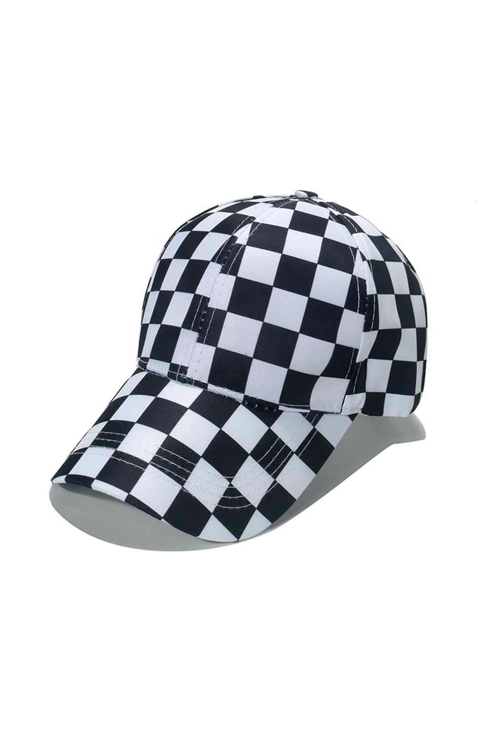 Black 1pc Checkered Pattern Stitch Detail Baseball Cap - loveforevers