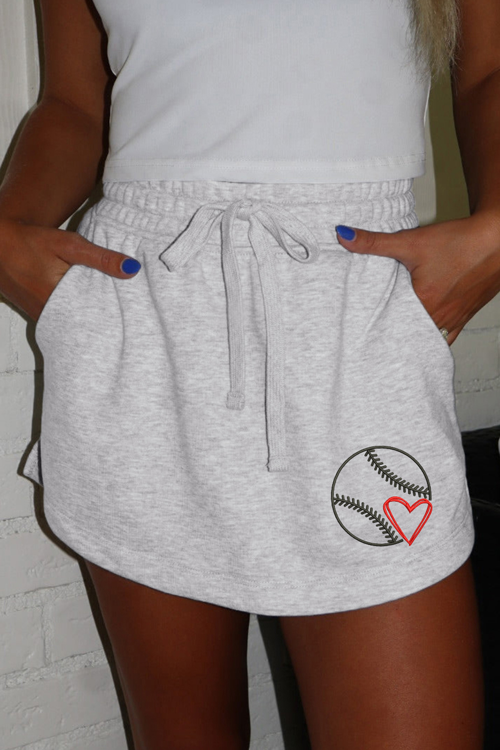 Light Grey Baseball Heart Embroidery French Terry Skort - loveforevers
