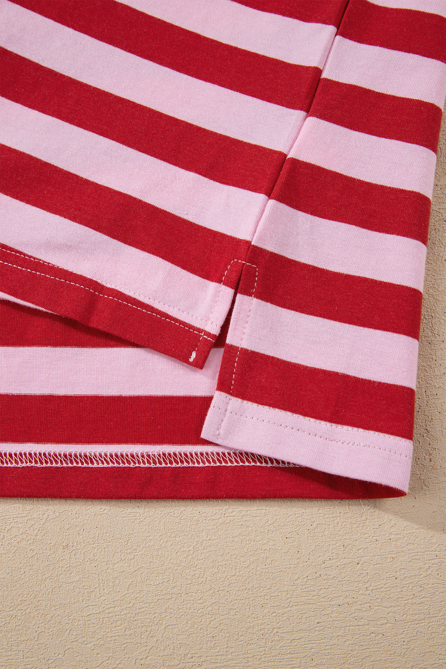Pink Stripe Split V Neck Casual T Shirt - loveforevers