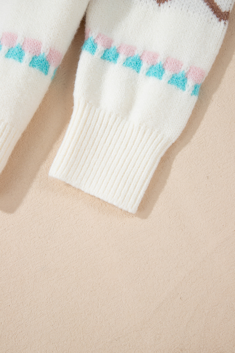 White Striped Christmas Tree Ribbed Trim Drop Shoulder Sweater - loveforevers
