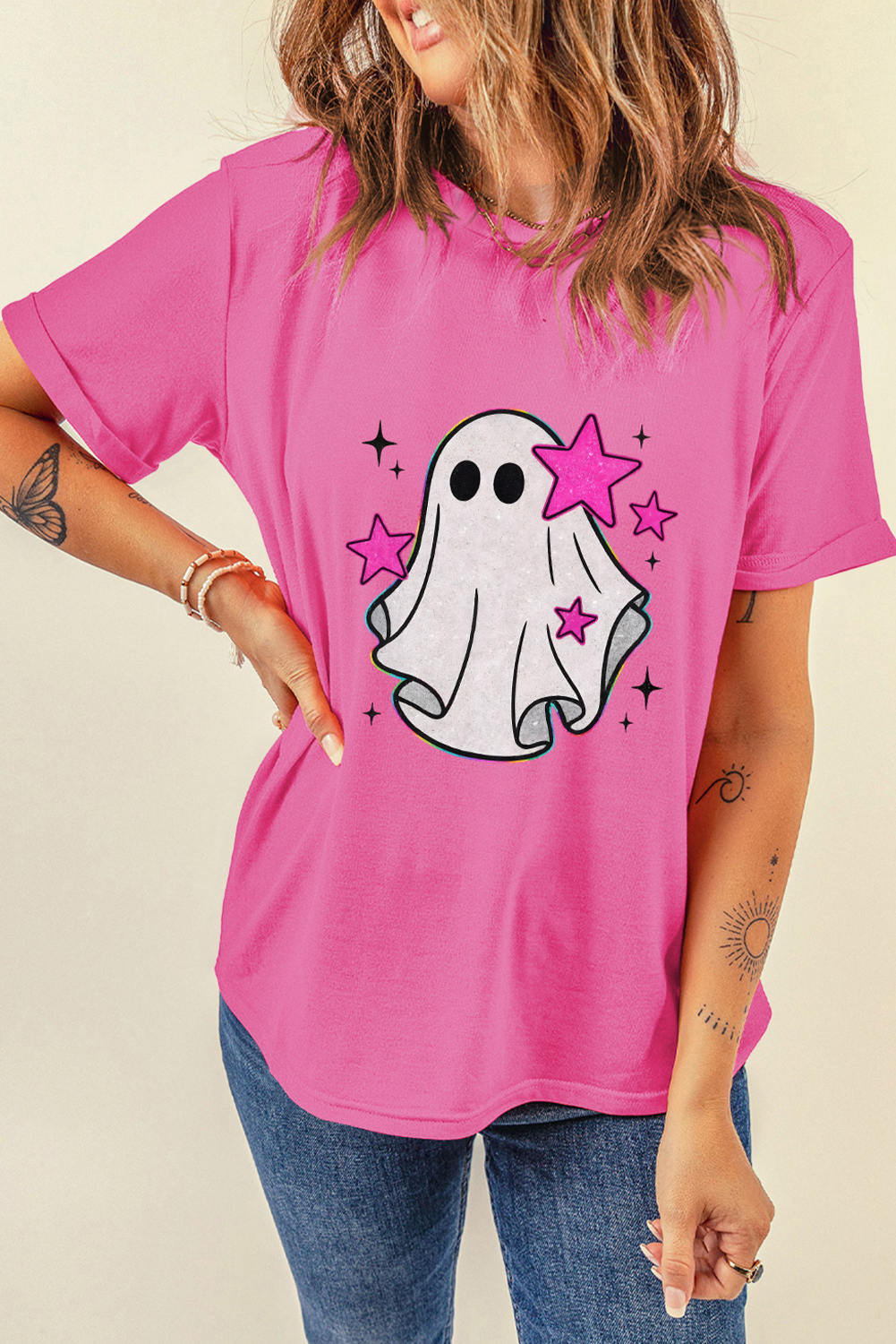 Sachet Pink Glitter Ghost Graphic Halloween T Shirt - loveforevers