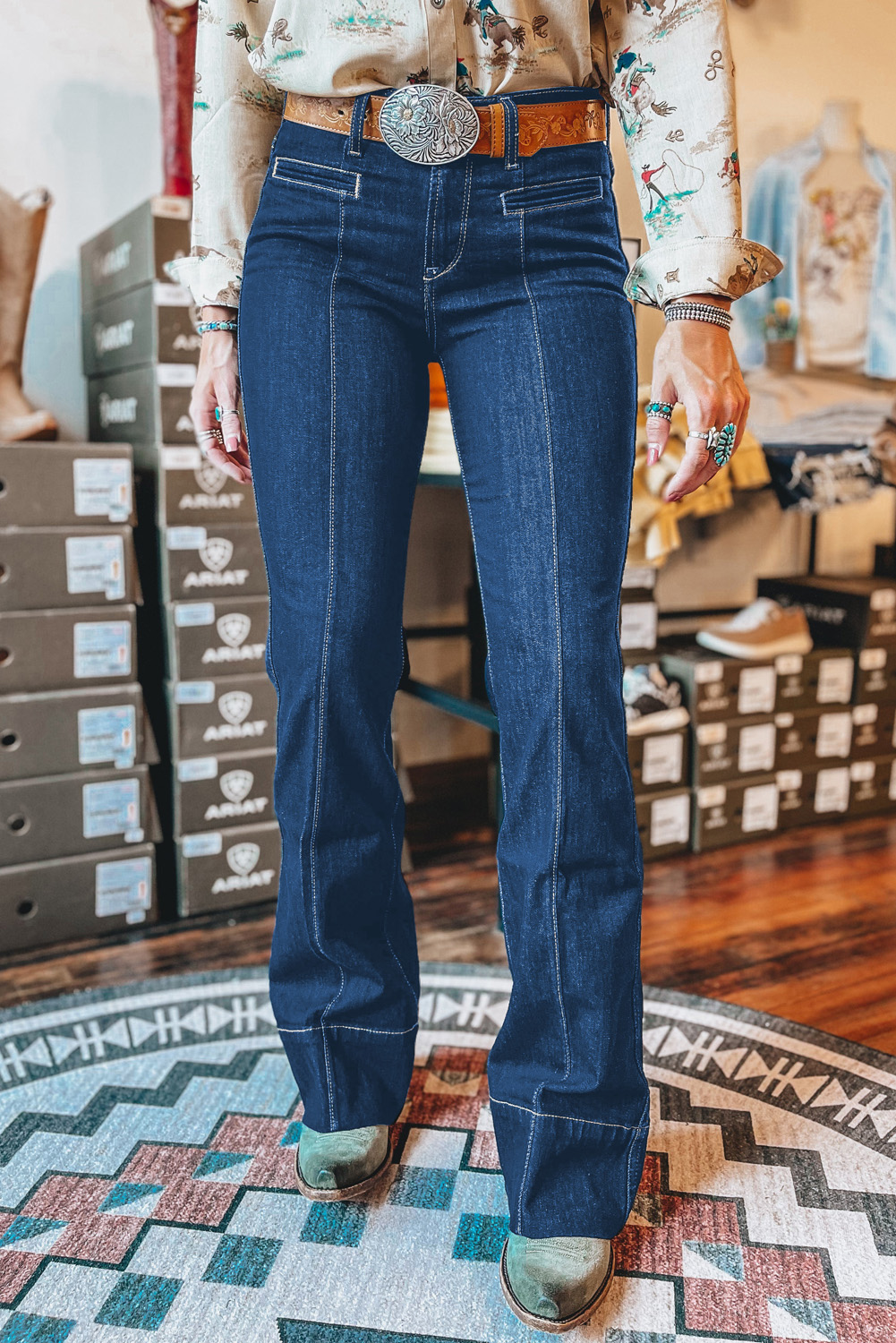 Sail Blue Center Seam Deep Wash Straight Jeans - loveforevers