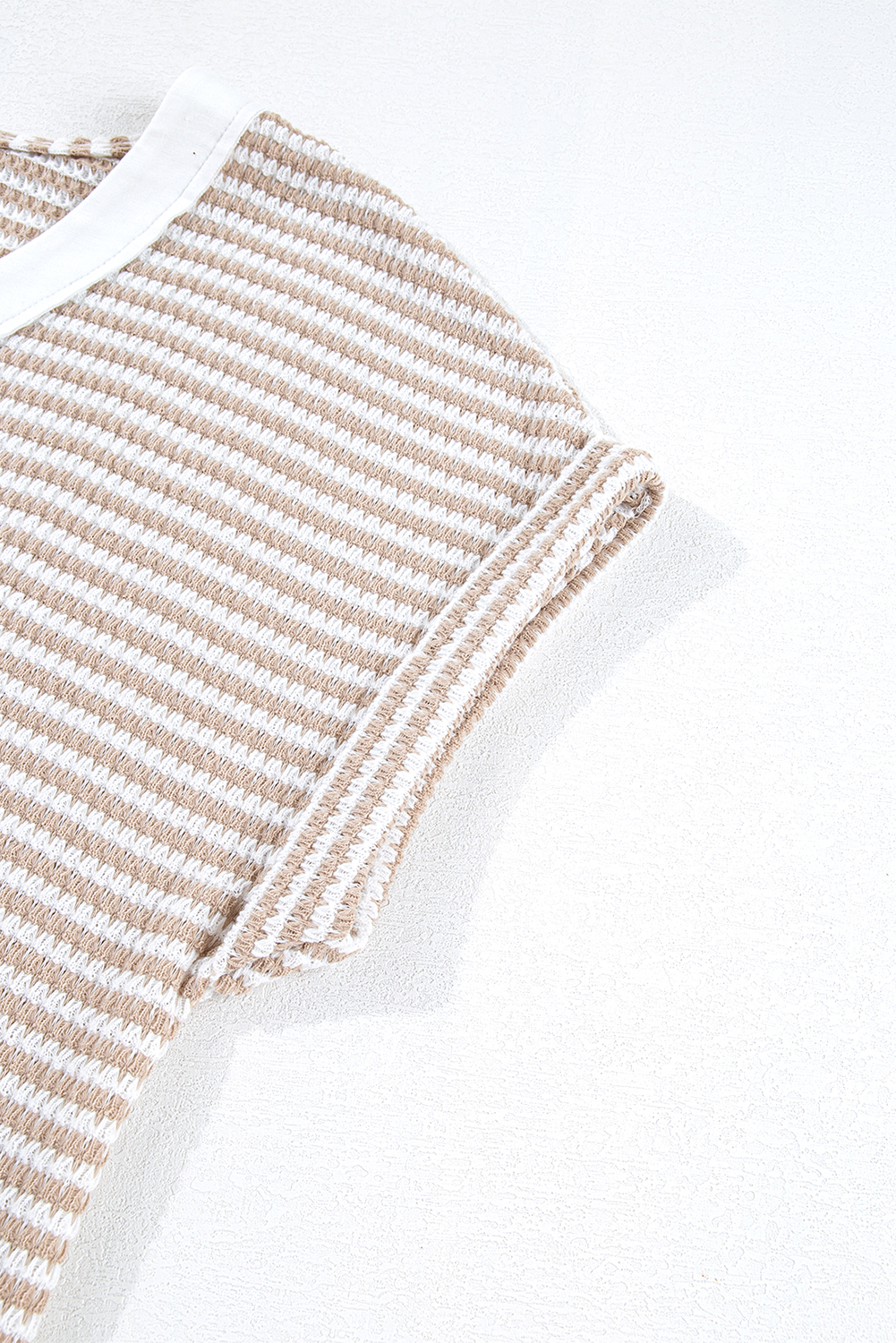 Khaki Stripe Buttoned Front V Neck Knitted T Shirt - loveforevers