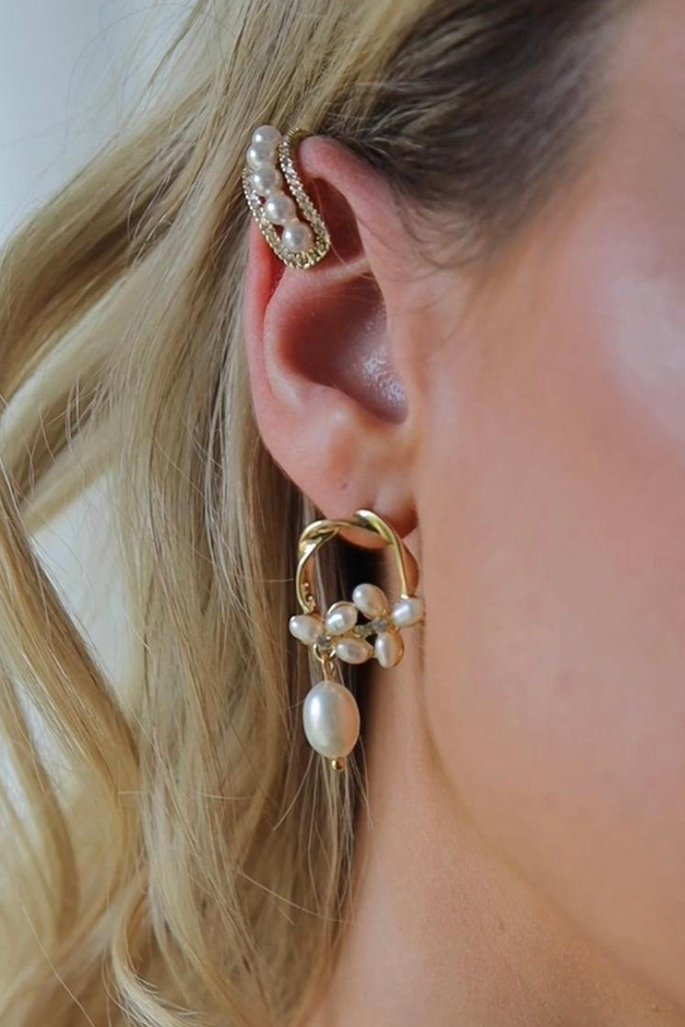 Gold Plated Hoop Pearl Casual Wear Stud Earring - loveforevers