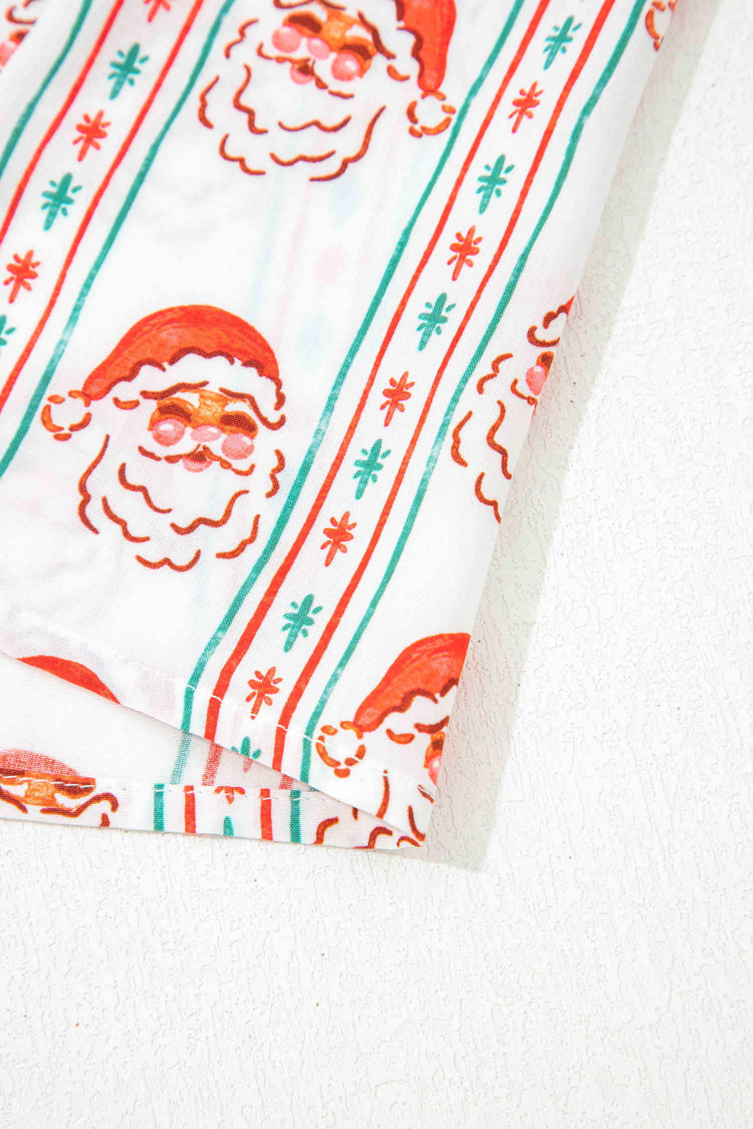 White Father Christmas Contrast Collar Button Front Long Sleeve A-line Mini Dress - loveforevers