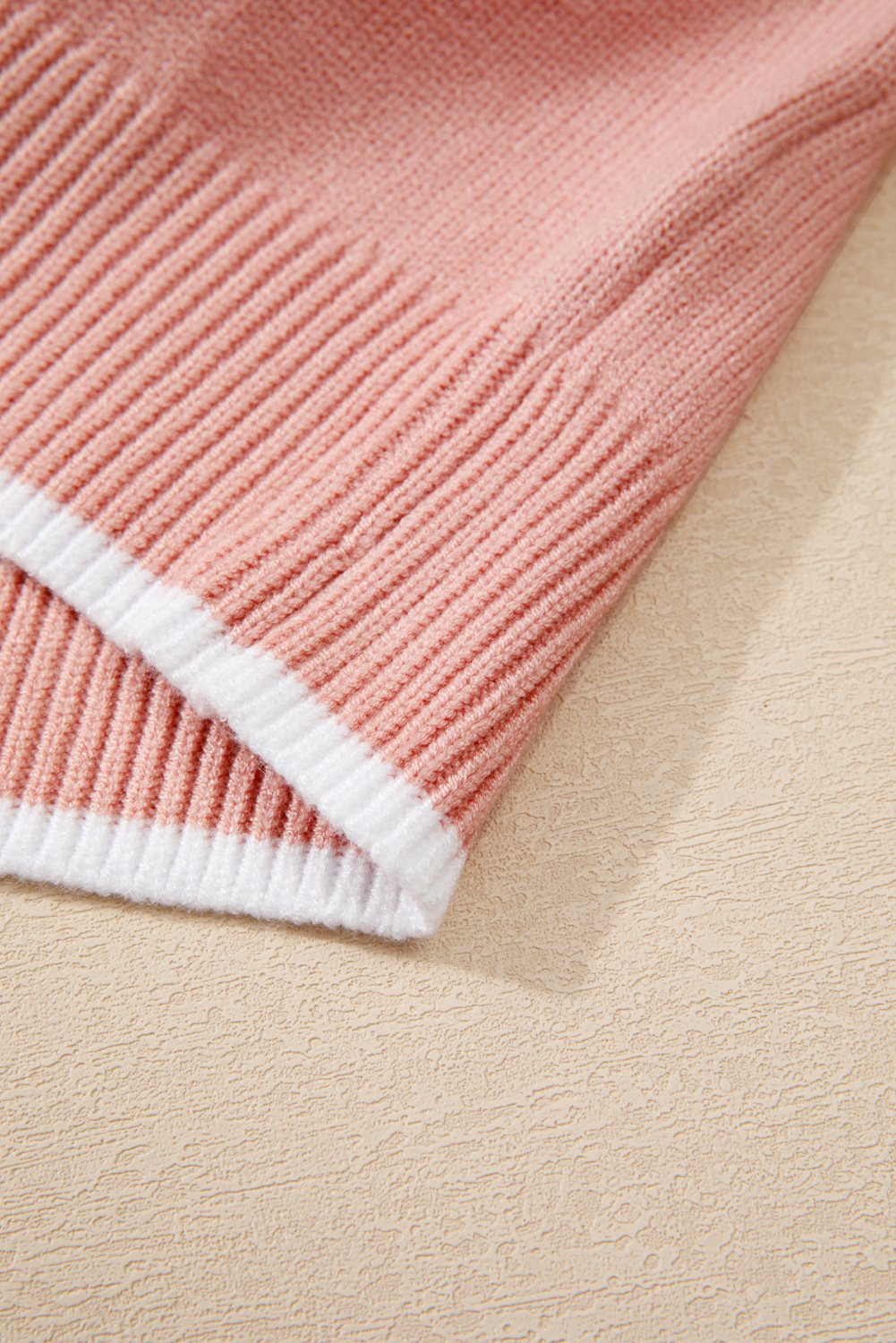 Light Pink Ruffled Bowknot Ribbed Trim Long Sleeve Sweater - loveforevers