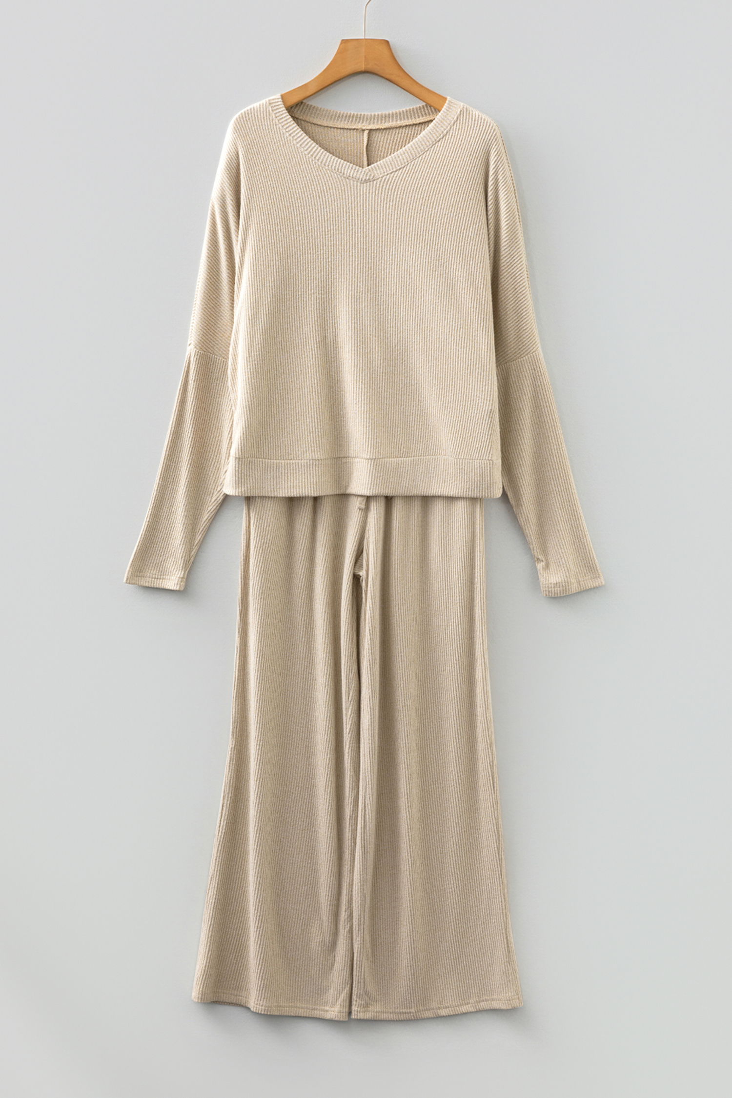 Jet Stream 3D Ribbed V Neck Pullover Drawstring Pants 2 Piece Lounge Set - loveforevers