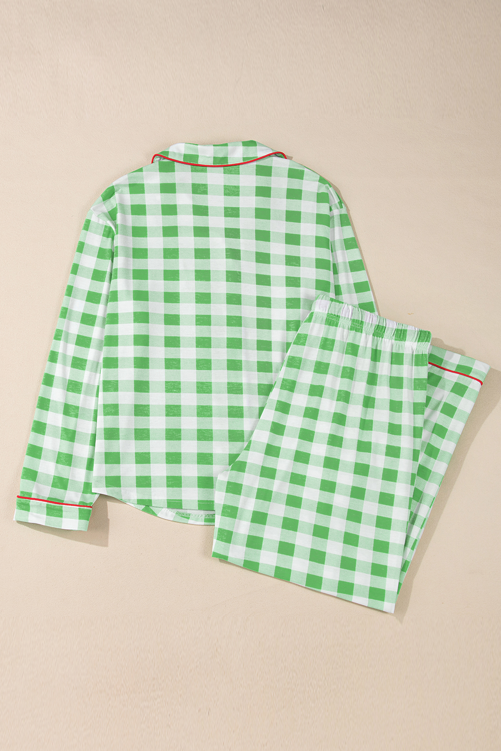 Fiery Red Christmas Plaid Print Shirt and Pants Pajama Set - loveforevers