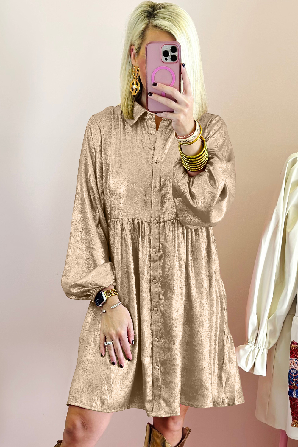 Dearlovers Gold Metallic Frilled V Neck Puff Sleeve Babydoll Blouse - loveforevers