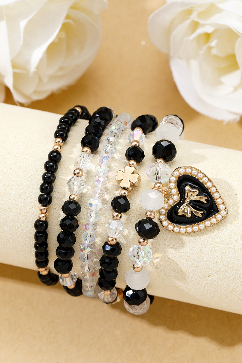 Black Heart Pendant Beaded Layered Bracelets - loveforevers