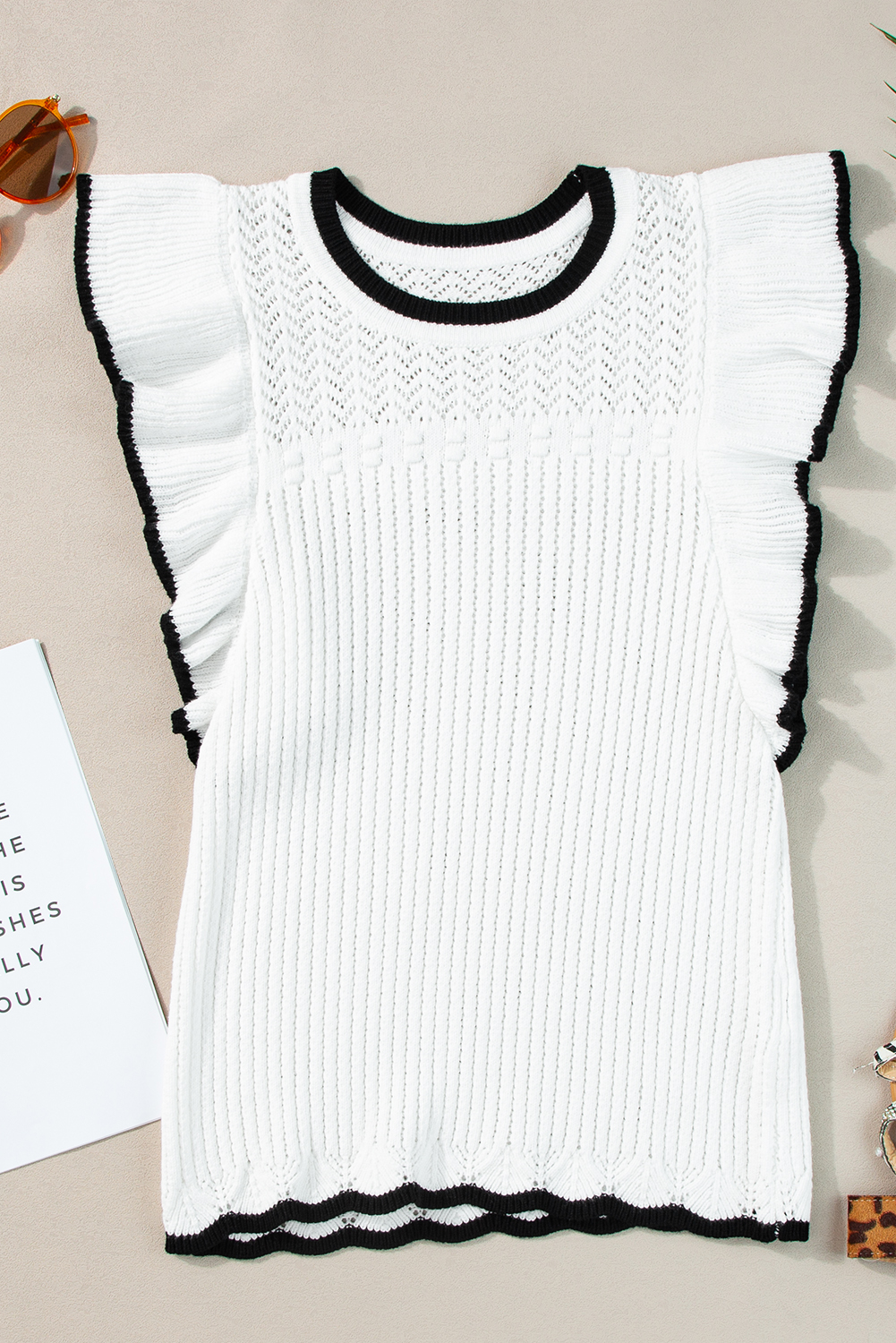White Crochet Eyelet Flounce Tank Top - loveforevers