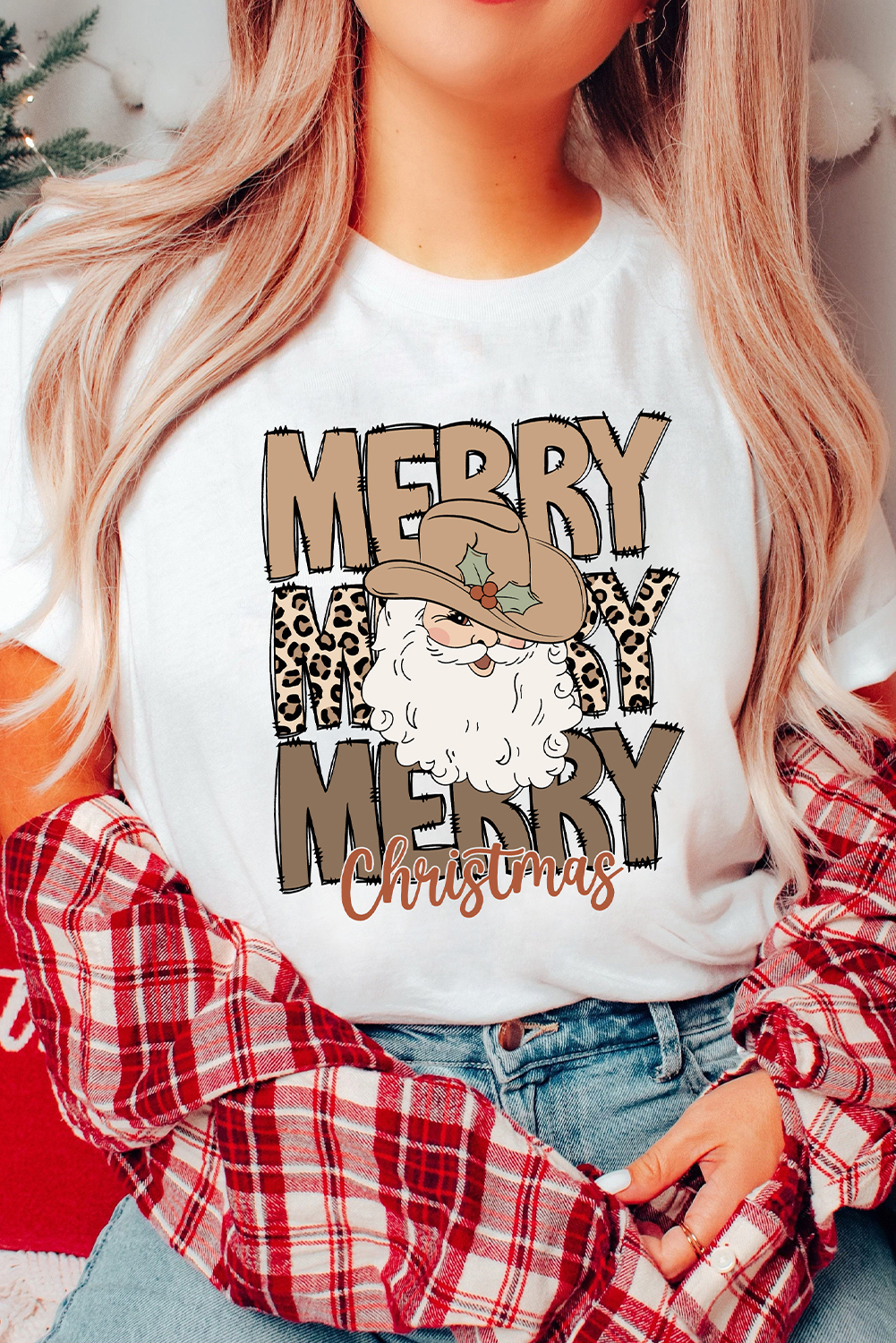 White Merry Christmas Western Santa Claus T Shirt - loveforevers