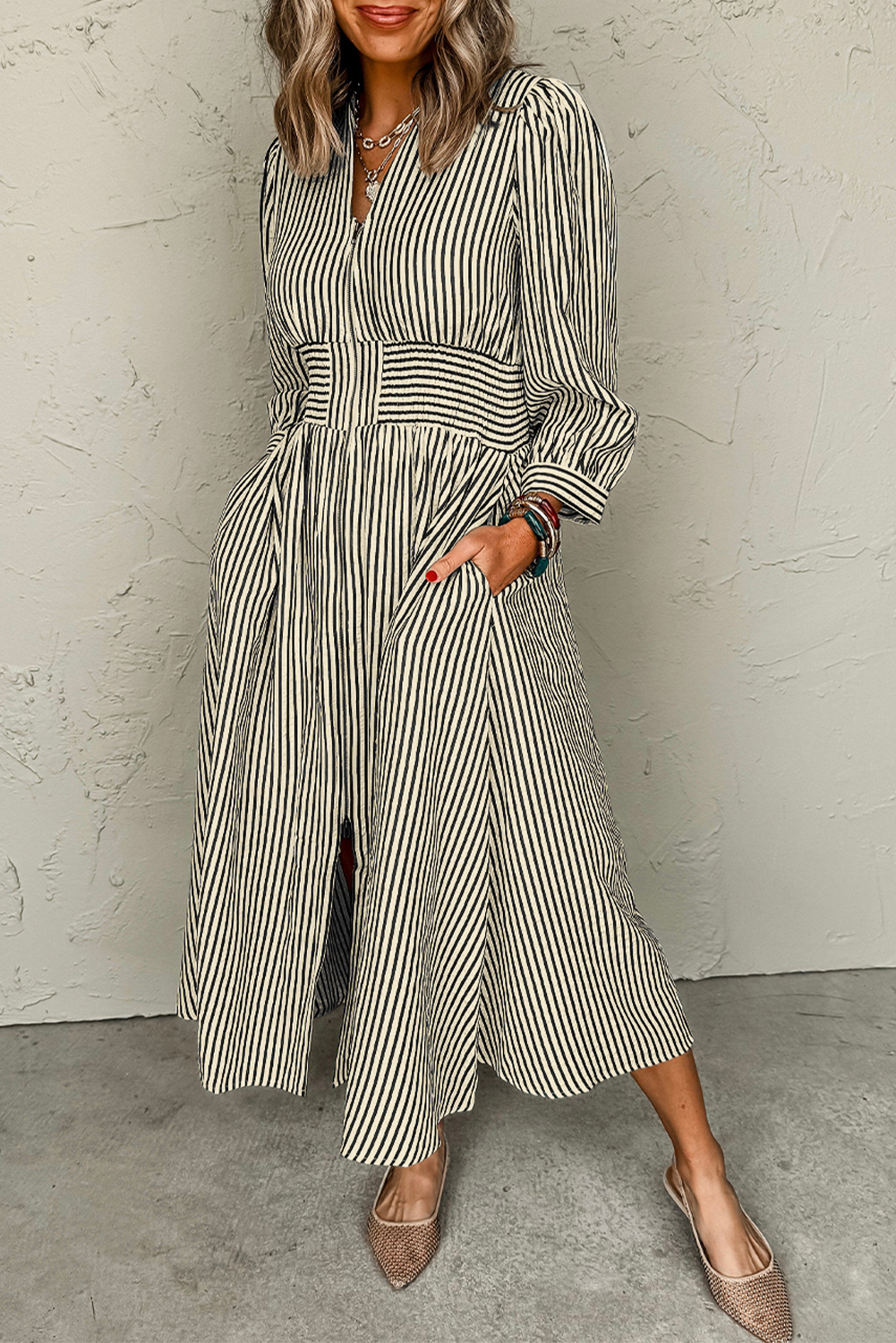 Coffee Plaid Print Full Zipper Cinched Waist Fit Flare Sleeveless Maxi Dress - loveforevers