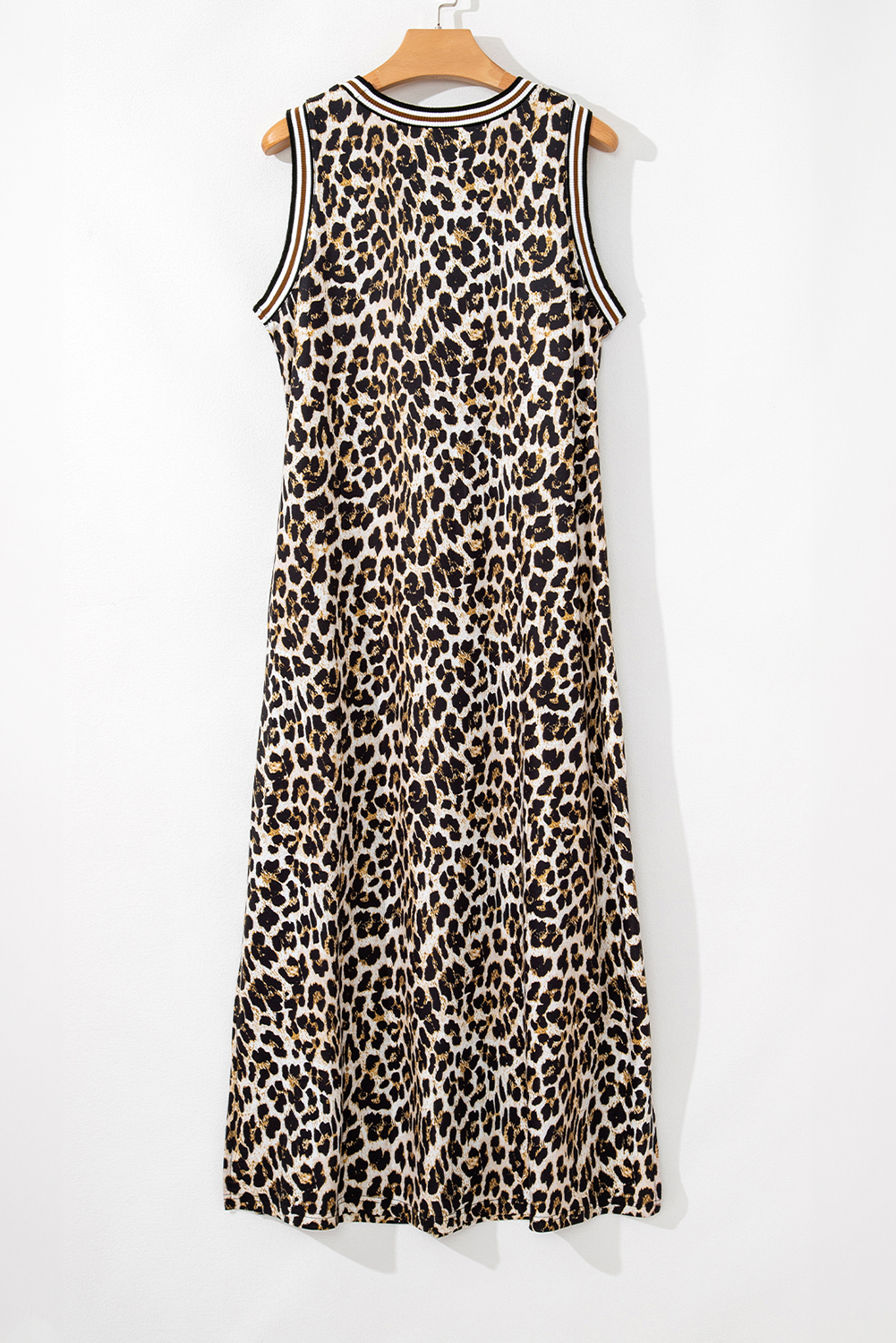 Black Contrast Striped Trim Leopard Sleeveless Maxi Dress - loveforevers