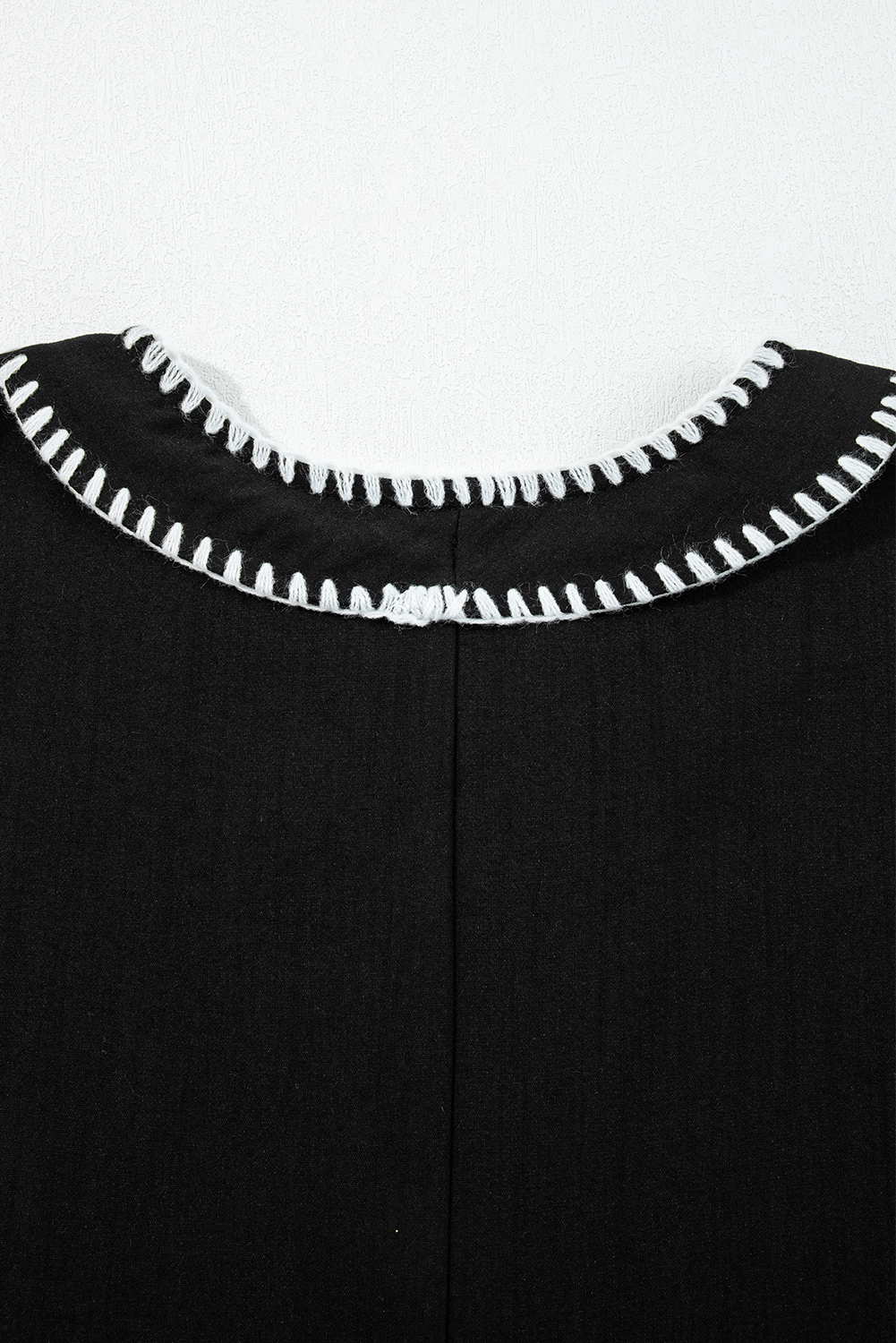 Black Contrast Stitched V Neck 3/4 Sleeve Tiered Mini Dress - loveforevers