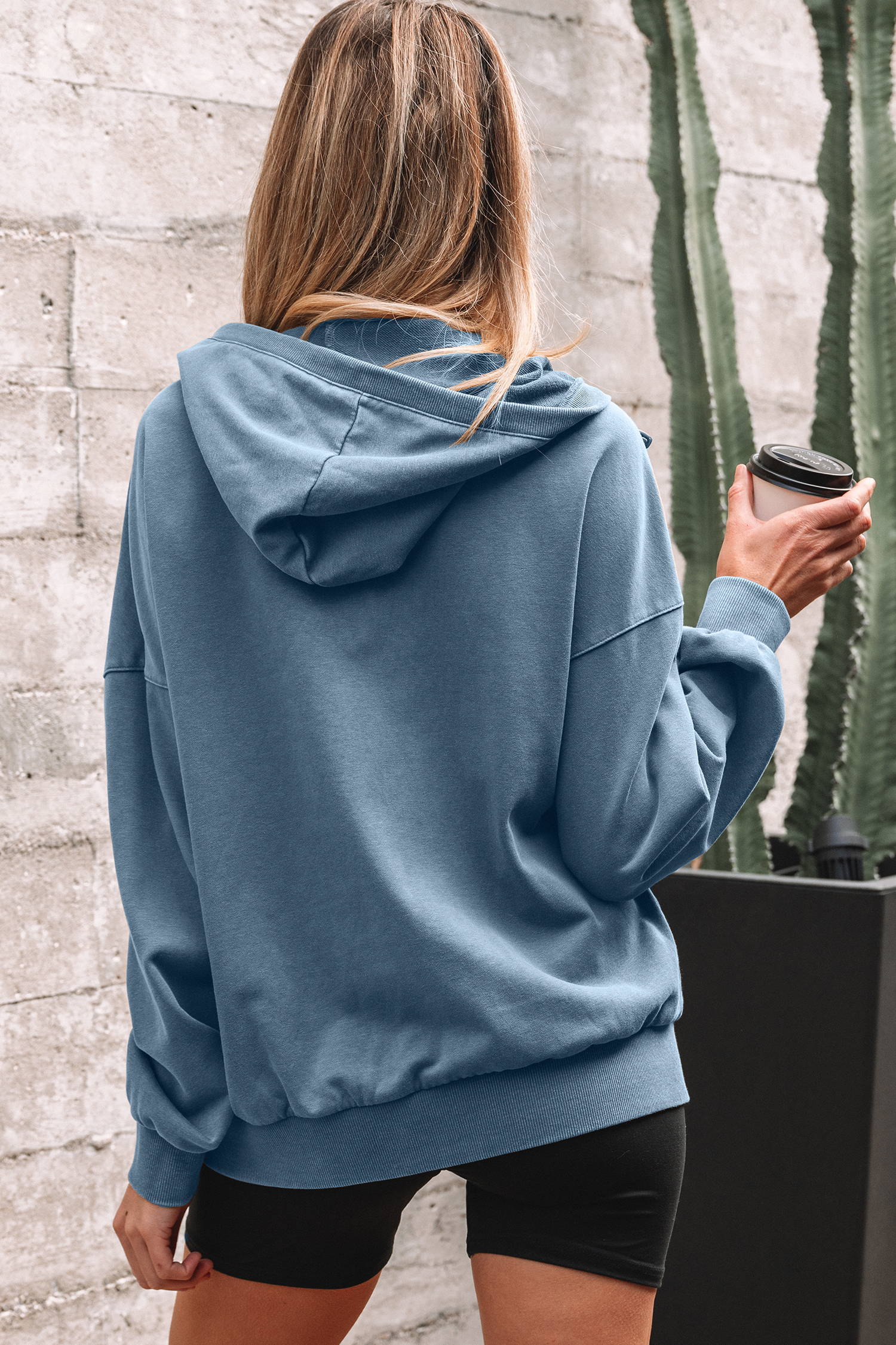 Canton Half Zip Kangaroo Pocket Mineral Wash Baggy Hoodie - loveforevers